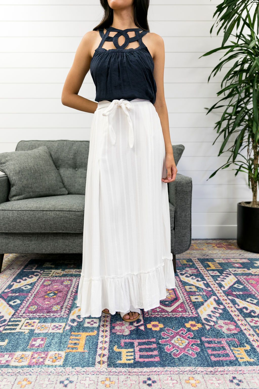 White Ruffled Maxi Skirt