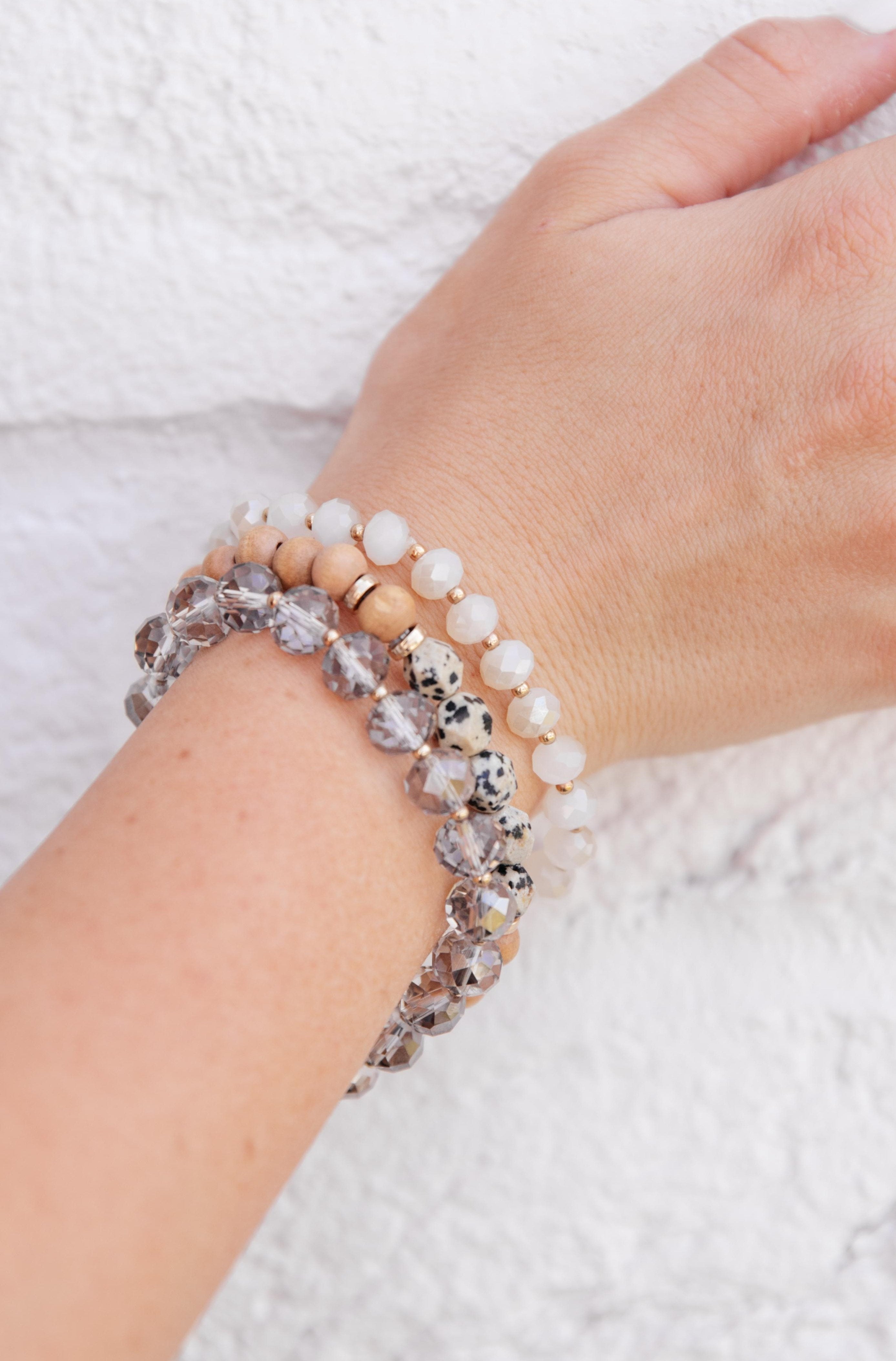 Wood Glass Beaded Bracelet Set