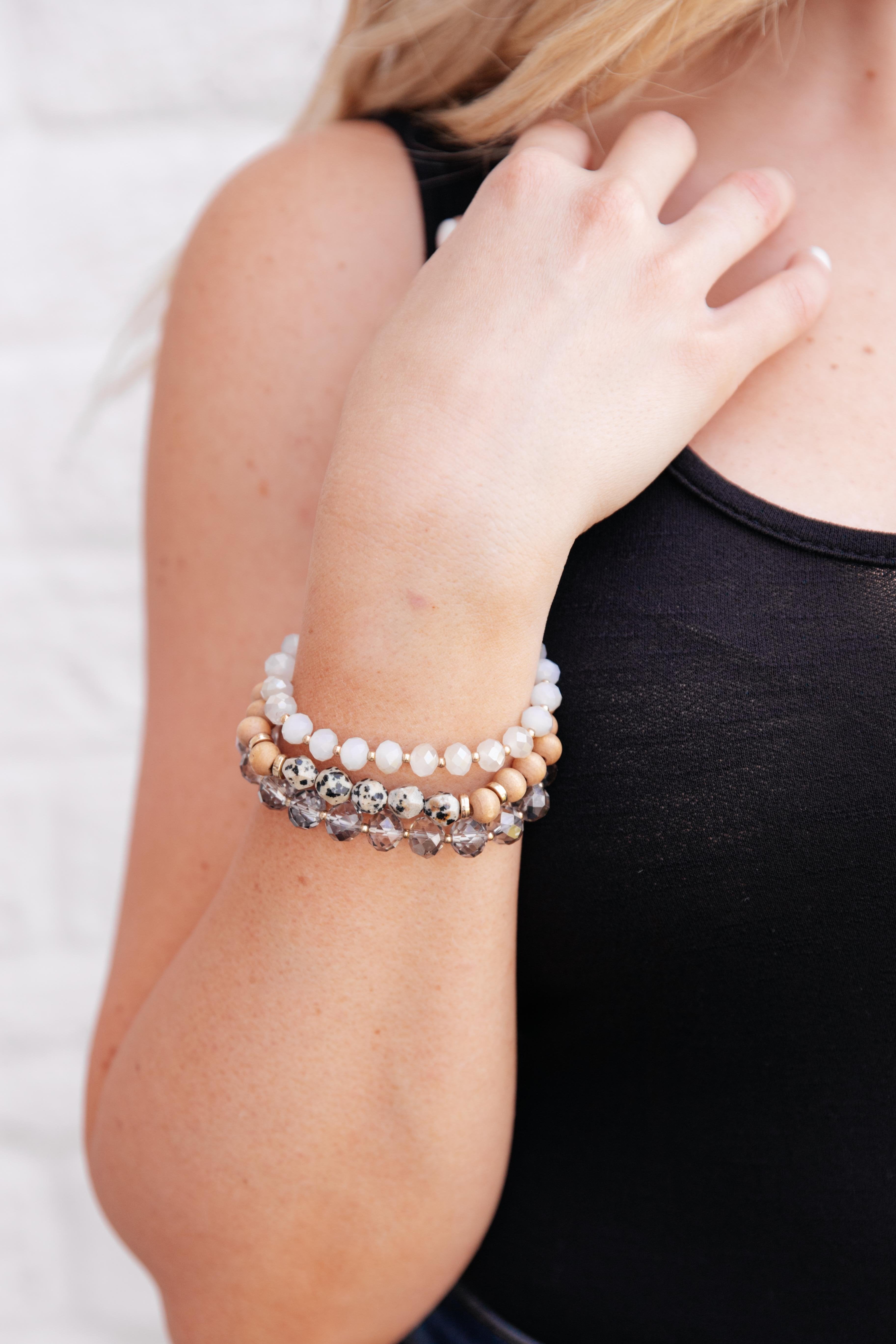 Wood Glass Beaded Bracelet Set