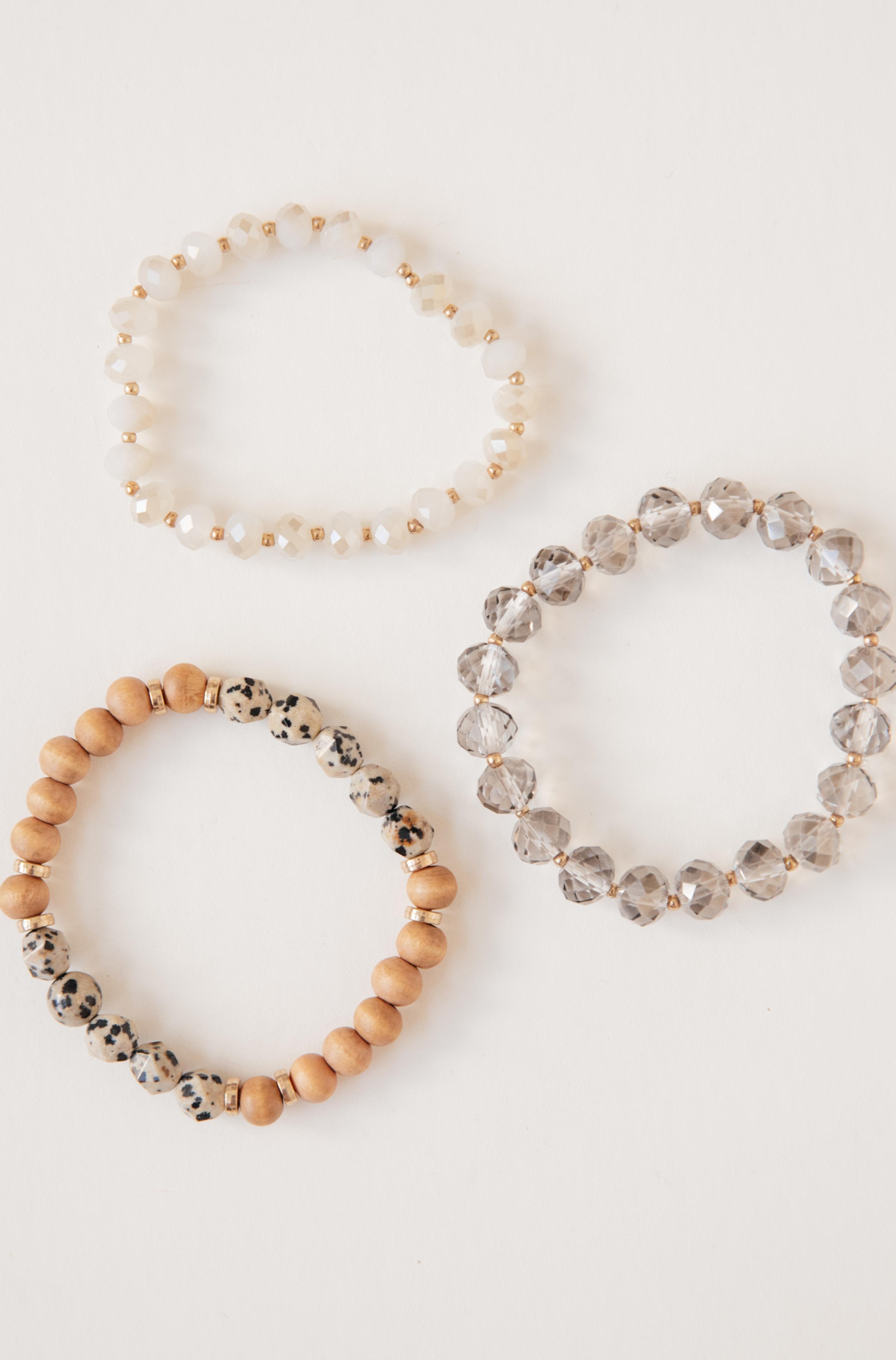 Wood Glass Beaded Bracelet Set