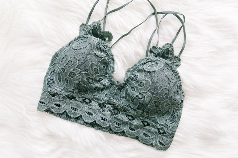 XOXO Scalloped Lace Bralette In Antique Blue
