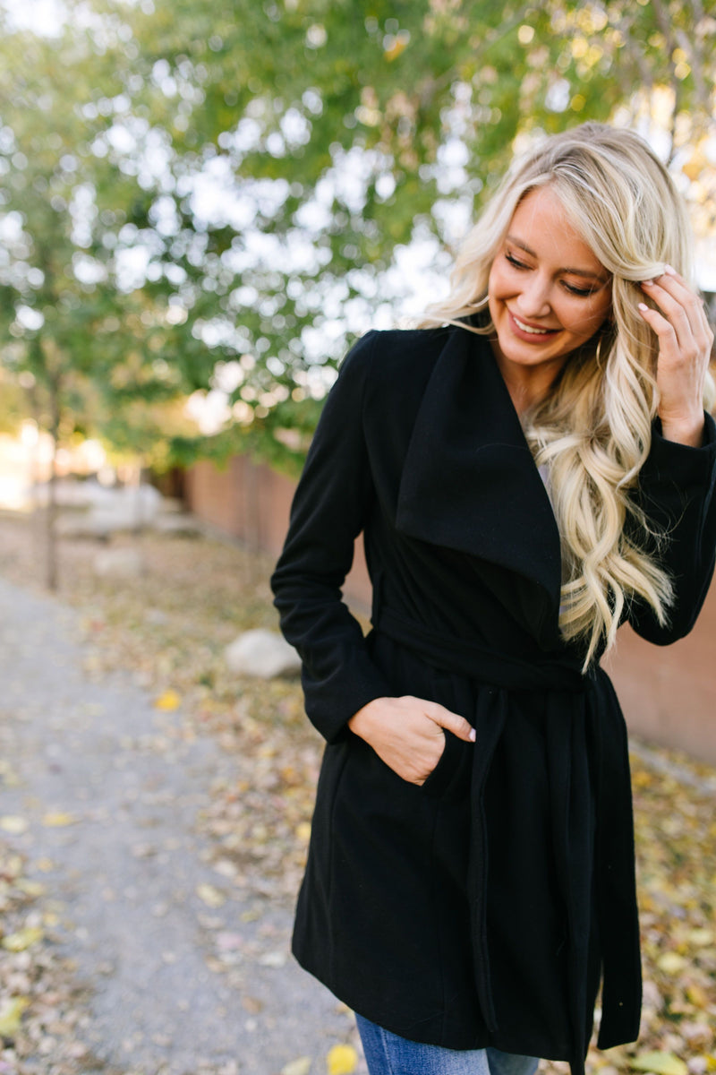 A Breath Of Paris Classic Wrap Trench Coat In Black