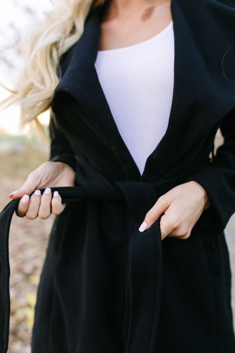 A Breath Of Paris Classic Wrap Trench Coat In Black