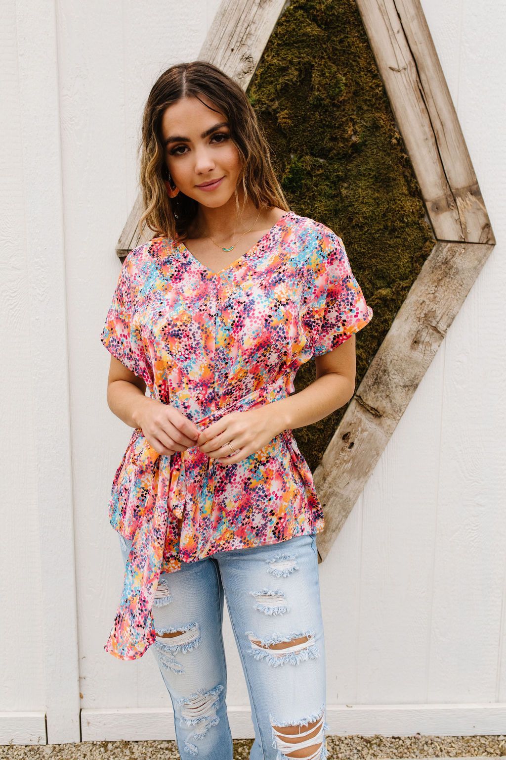 Abstract Floral Wrap Blouse