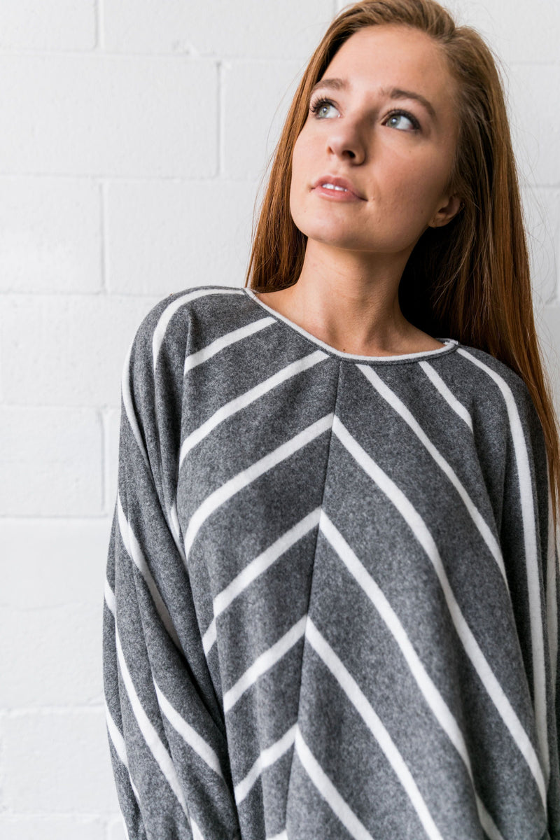 Aim Higher Chevron Striped Top In Charcoal - ALL SALES FINAL