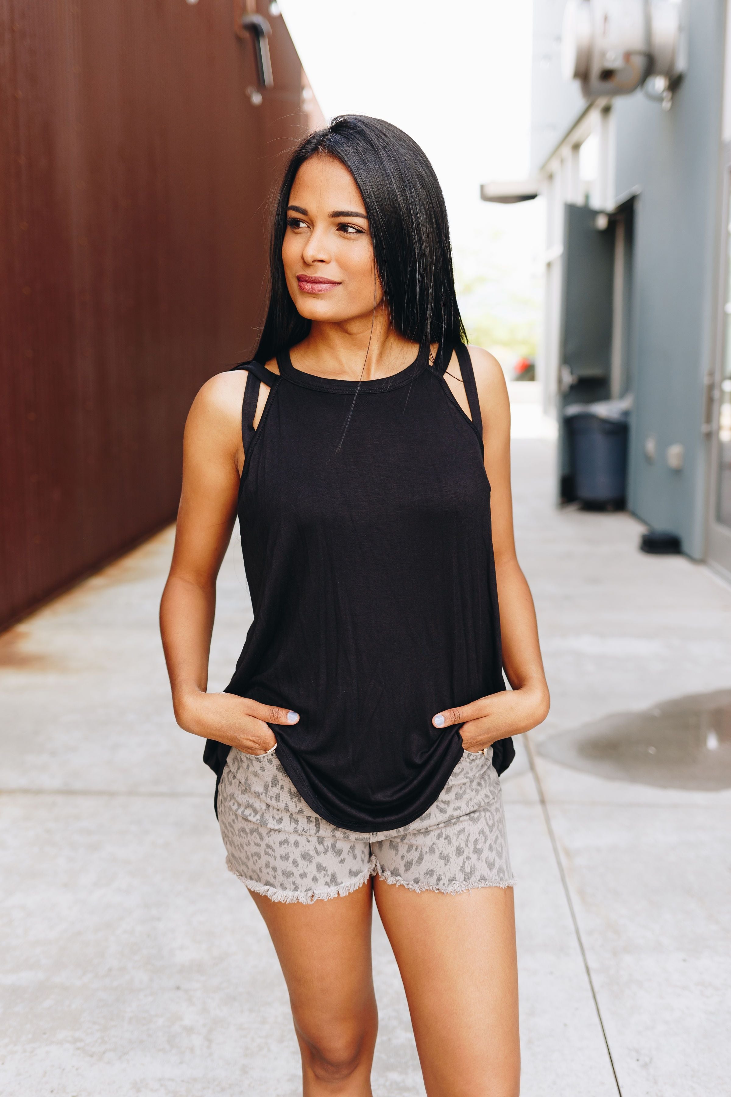All Cut Up Sleeveless Top In Black