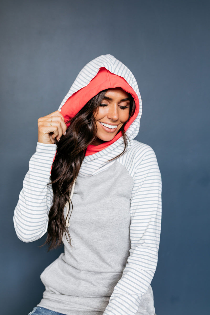 Angling For Awesome Hoodie In Gray + Coral