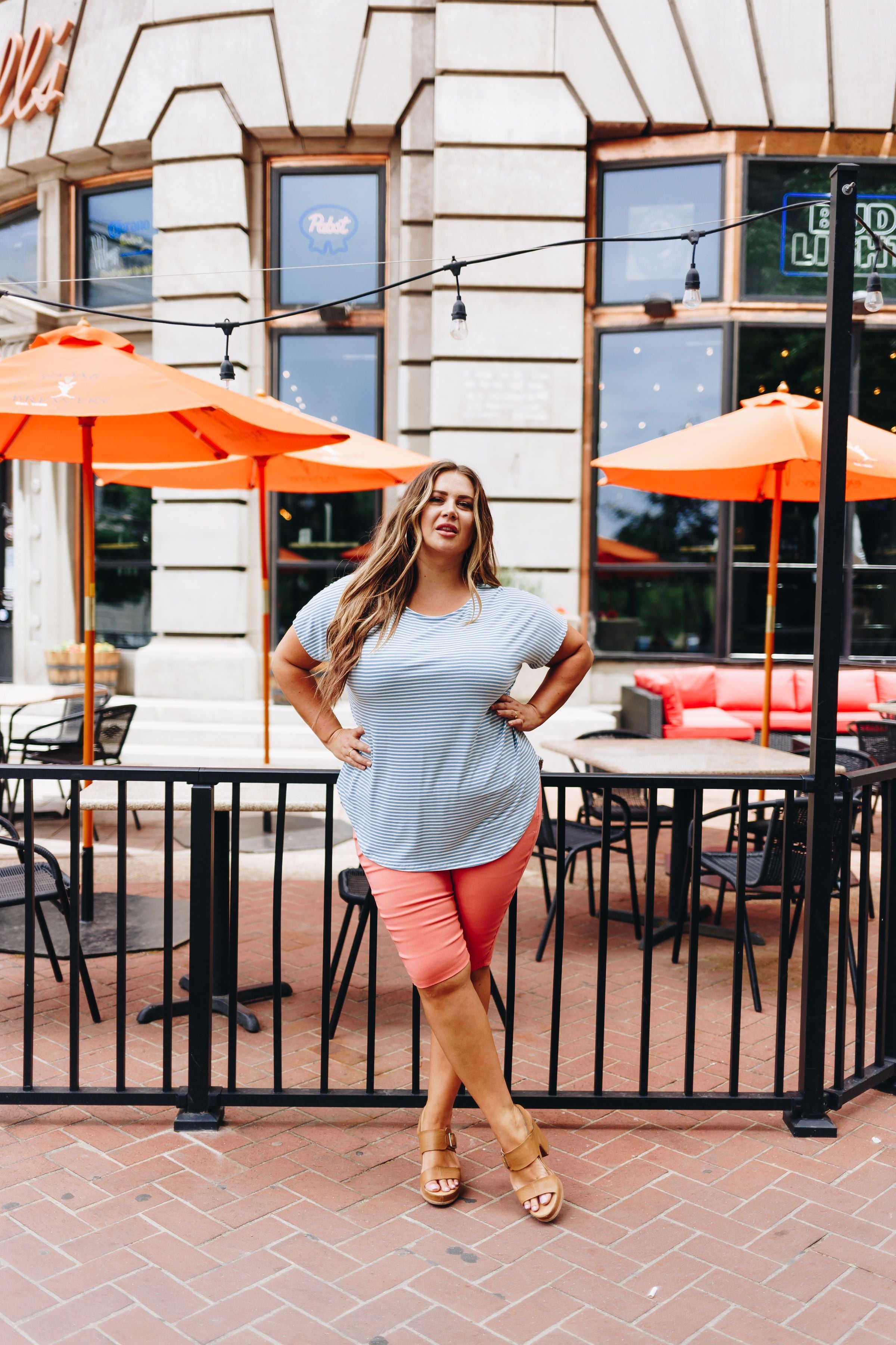 Audrey Aqua Striped Crew Neck Top