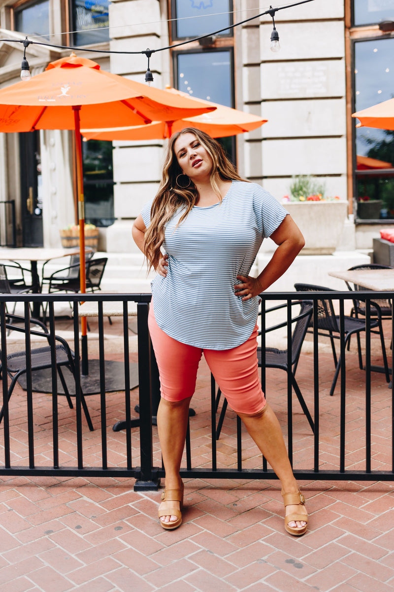 Audrey Aqua Striped Crew Neck Top