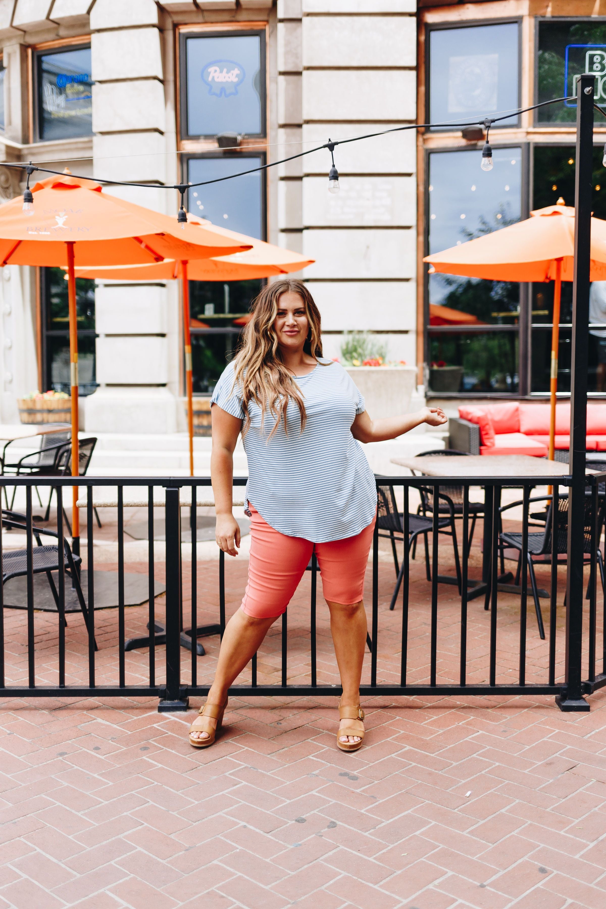 Audrey Aqua Striped Crew Neck Top