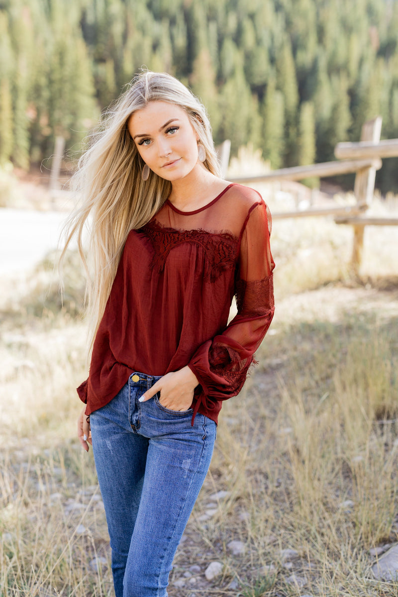 Autumn Affairs Of The Heart Top In Burgundy