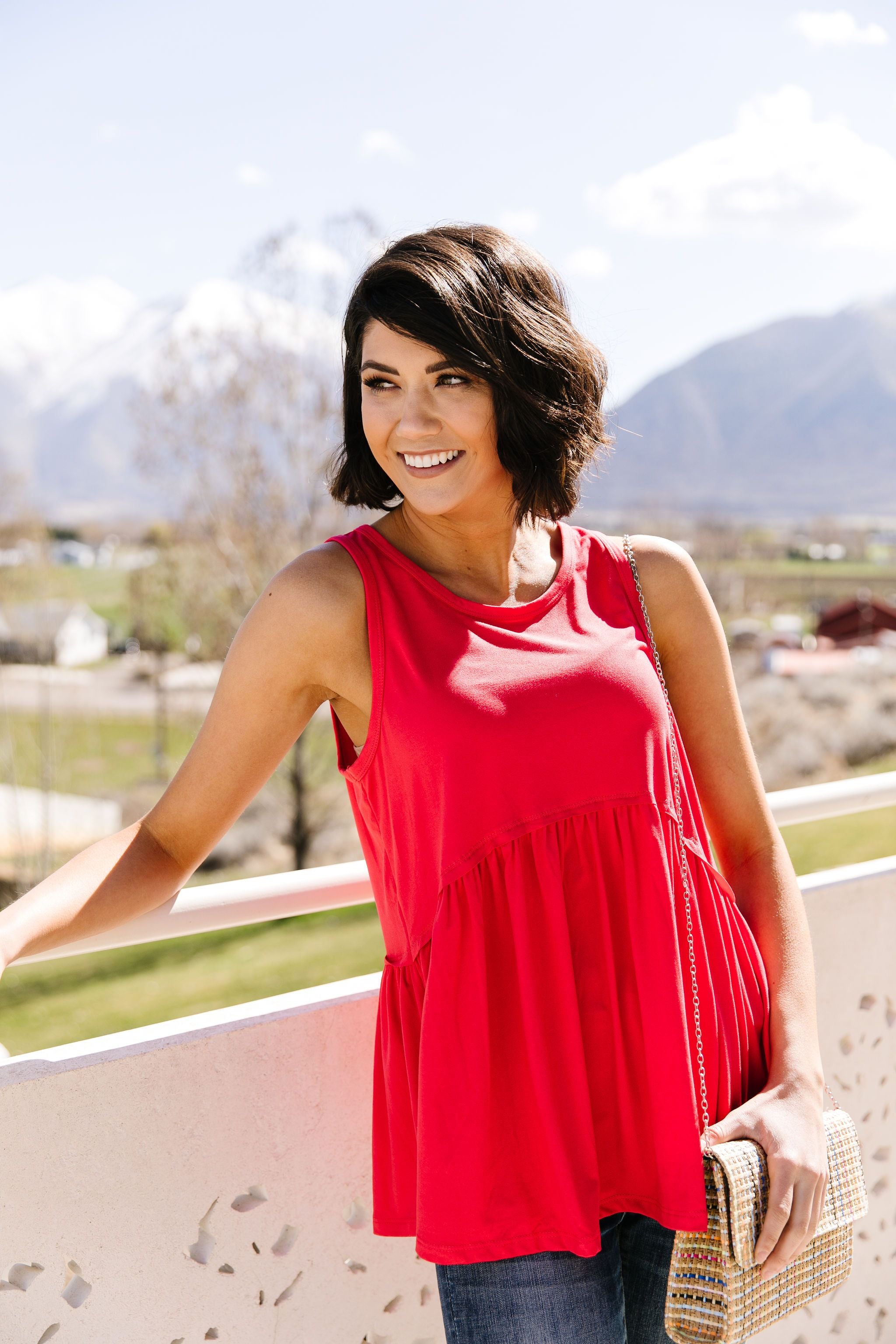 Bamboo Babydoll Round Neck Tank In Coral