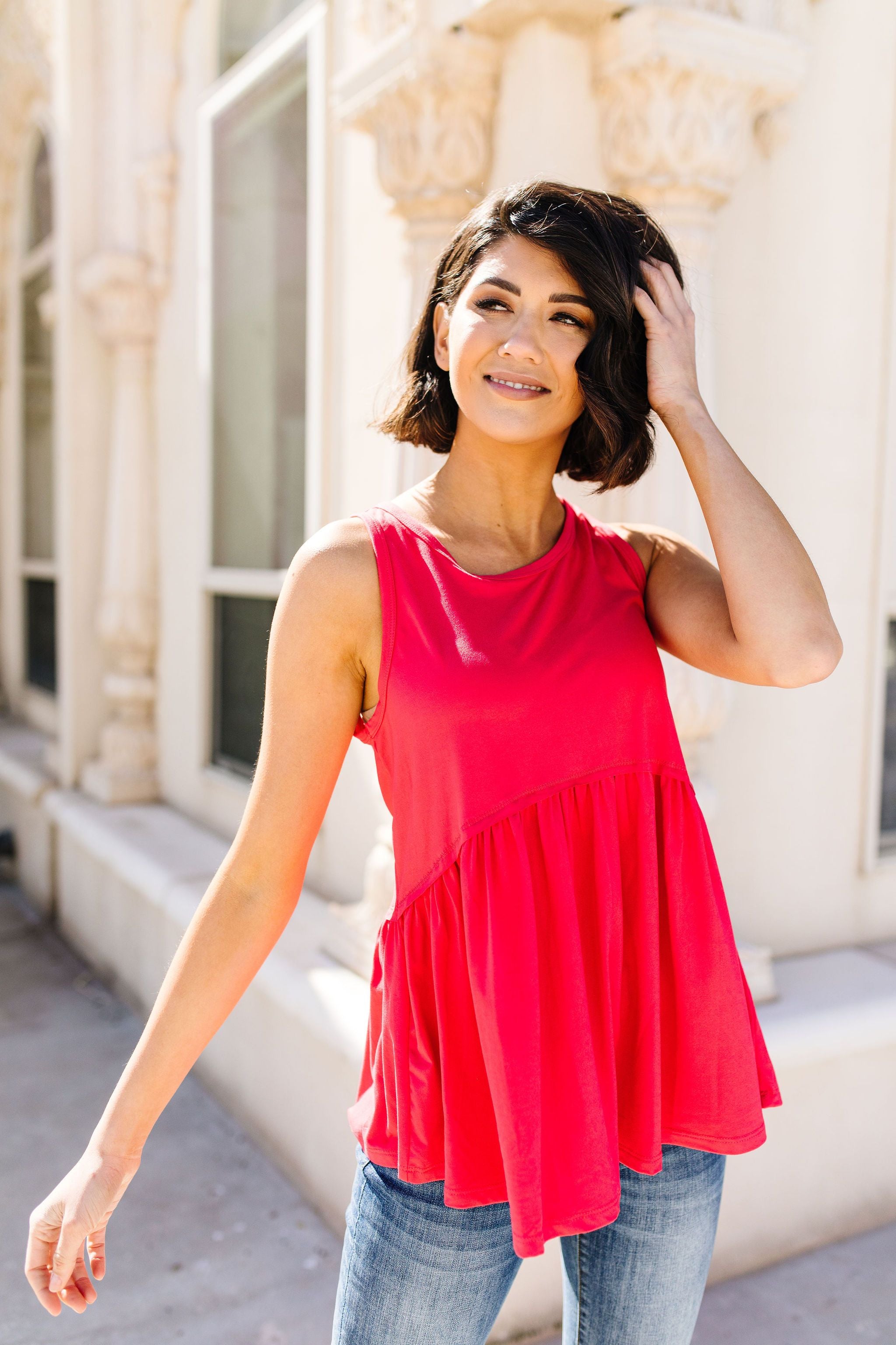 Bamboo Babydoll Round Neck Tank In Coral