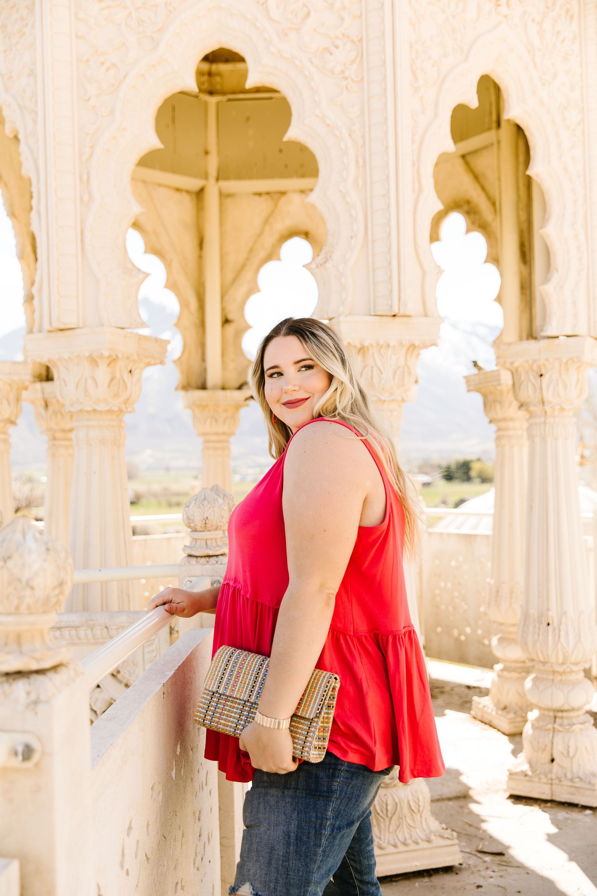 Bamboo Babydoll Round Neck Tank In Coral