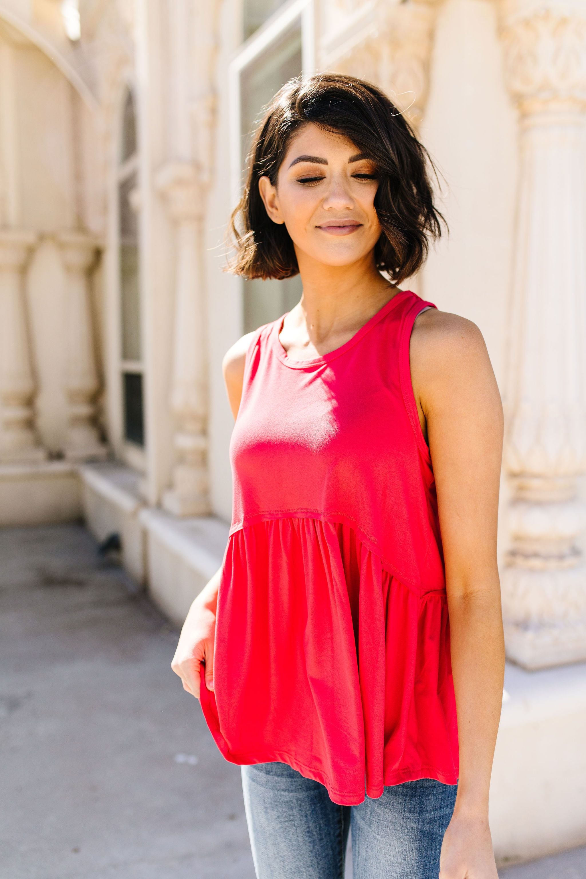 Bamboo Babydoll Round Neck Tank In Coral