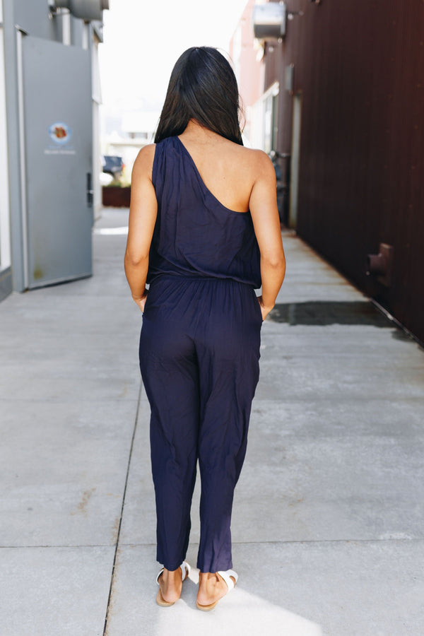 Bare Shoulder Navy Jumpsuit