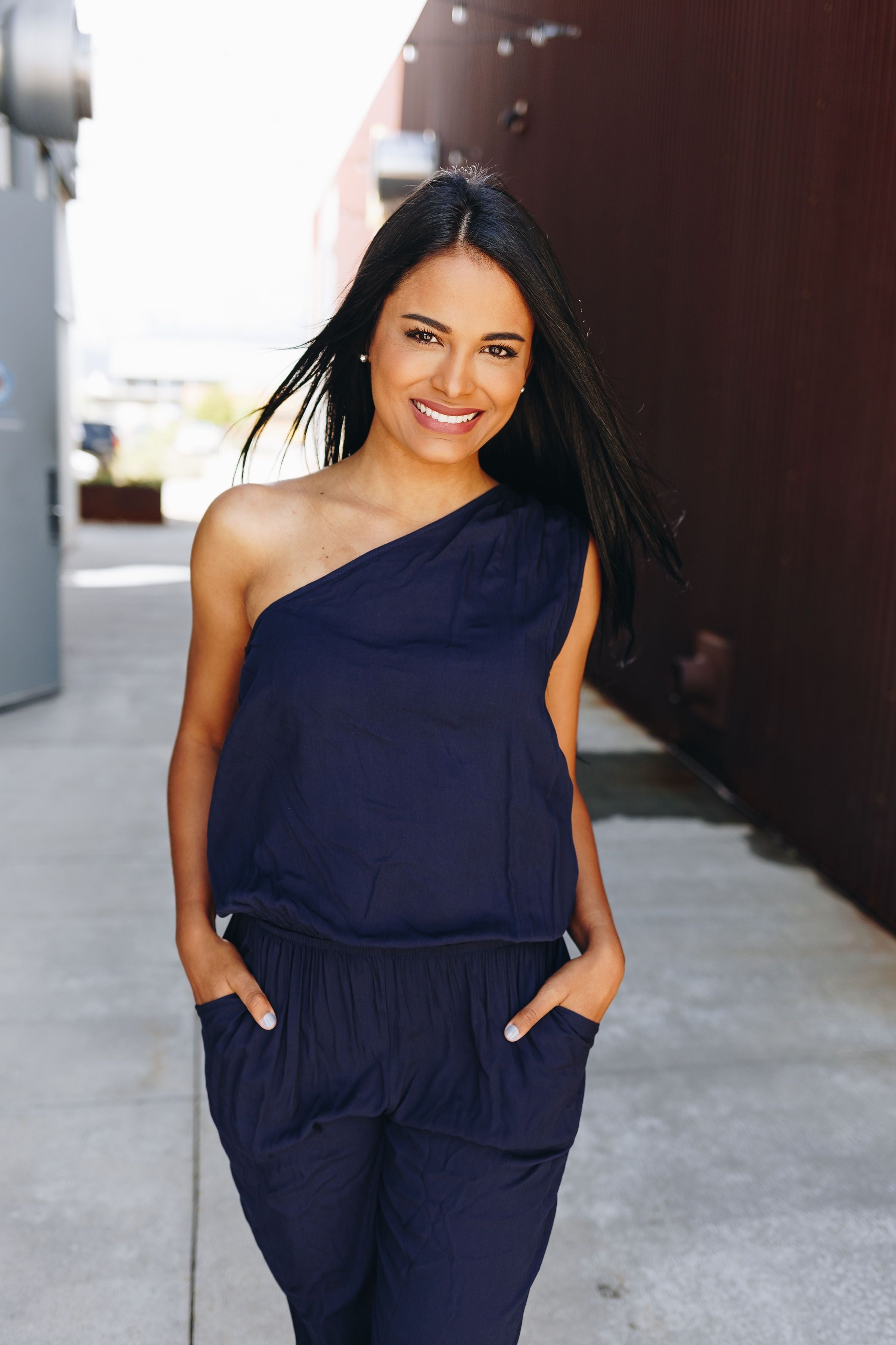 Bare Shoulder Navy Jumpsuit