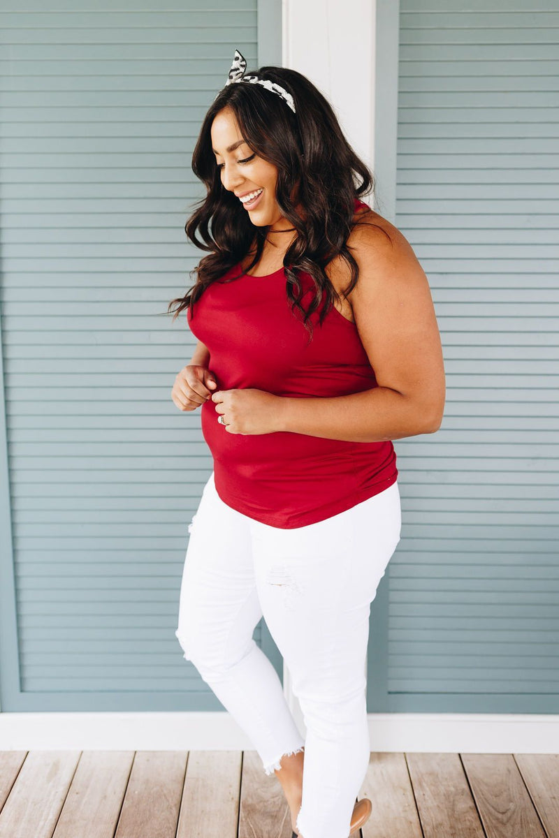 Basic Scoop Neck Tank In Crimson