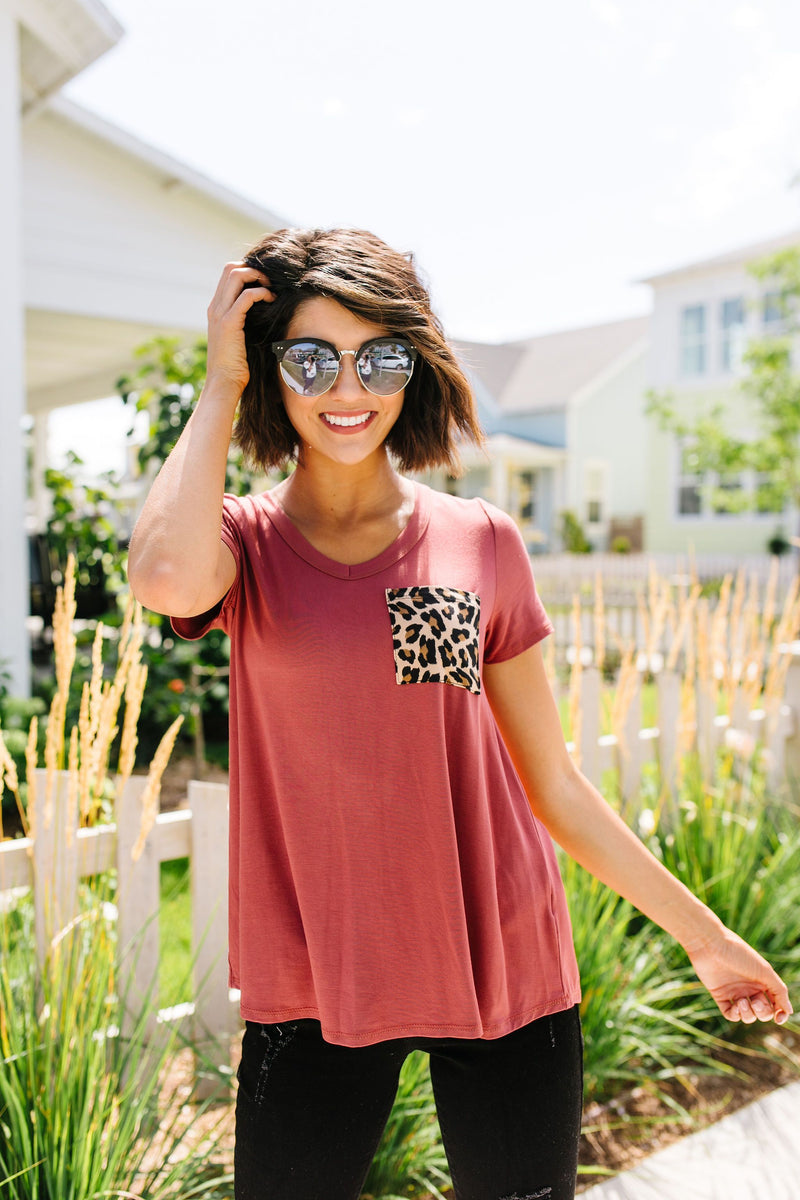 Basic V-neck Tee With A Spot Of Fun In Marsala