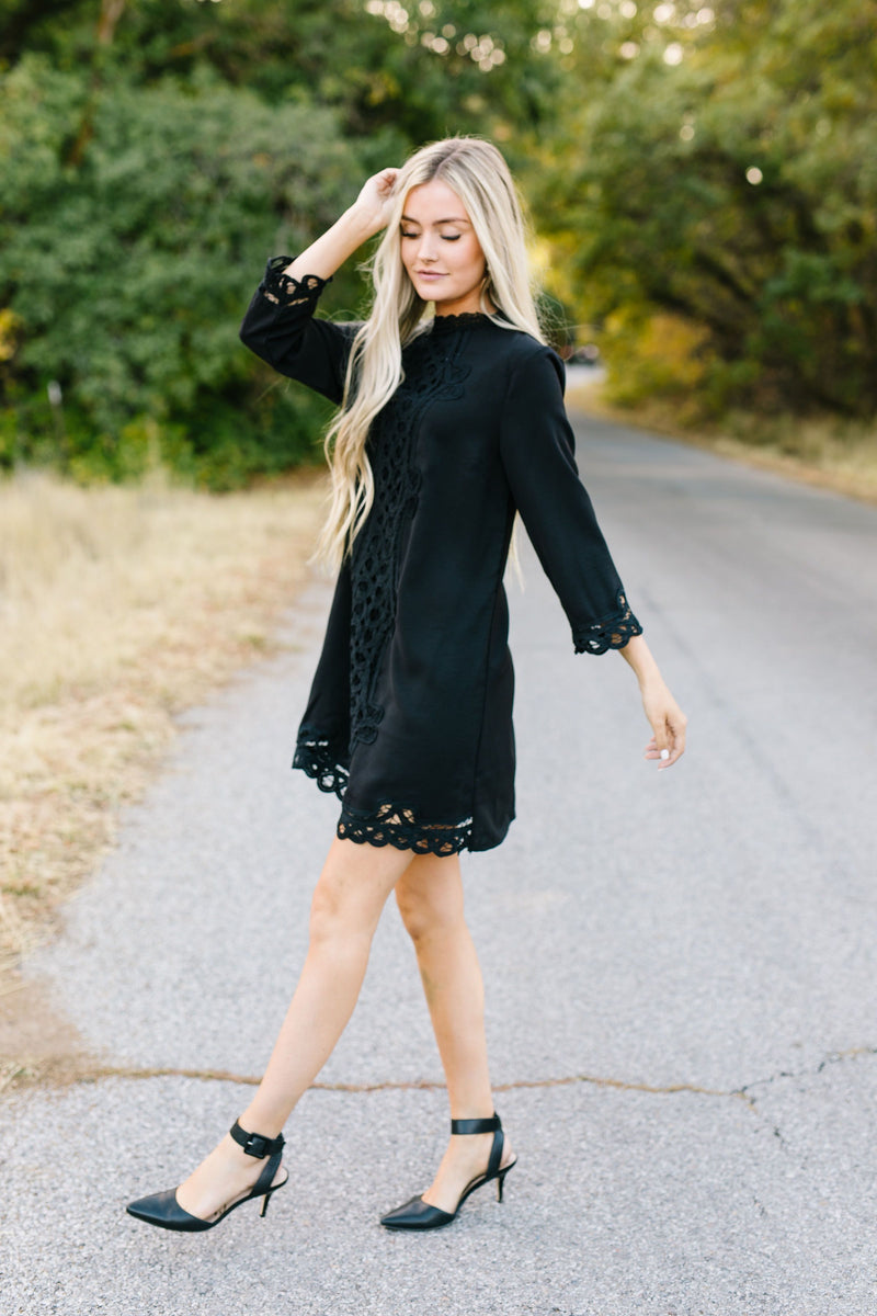 Battenburg Lace Shift Dress In Black