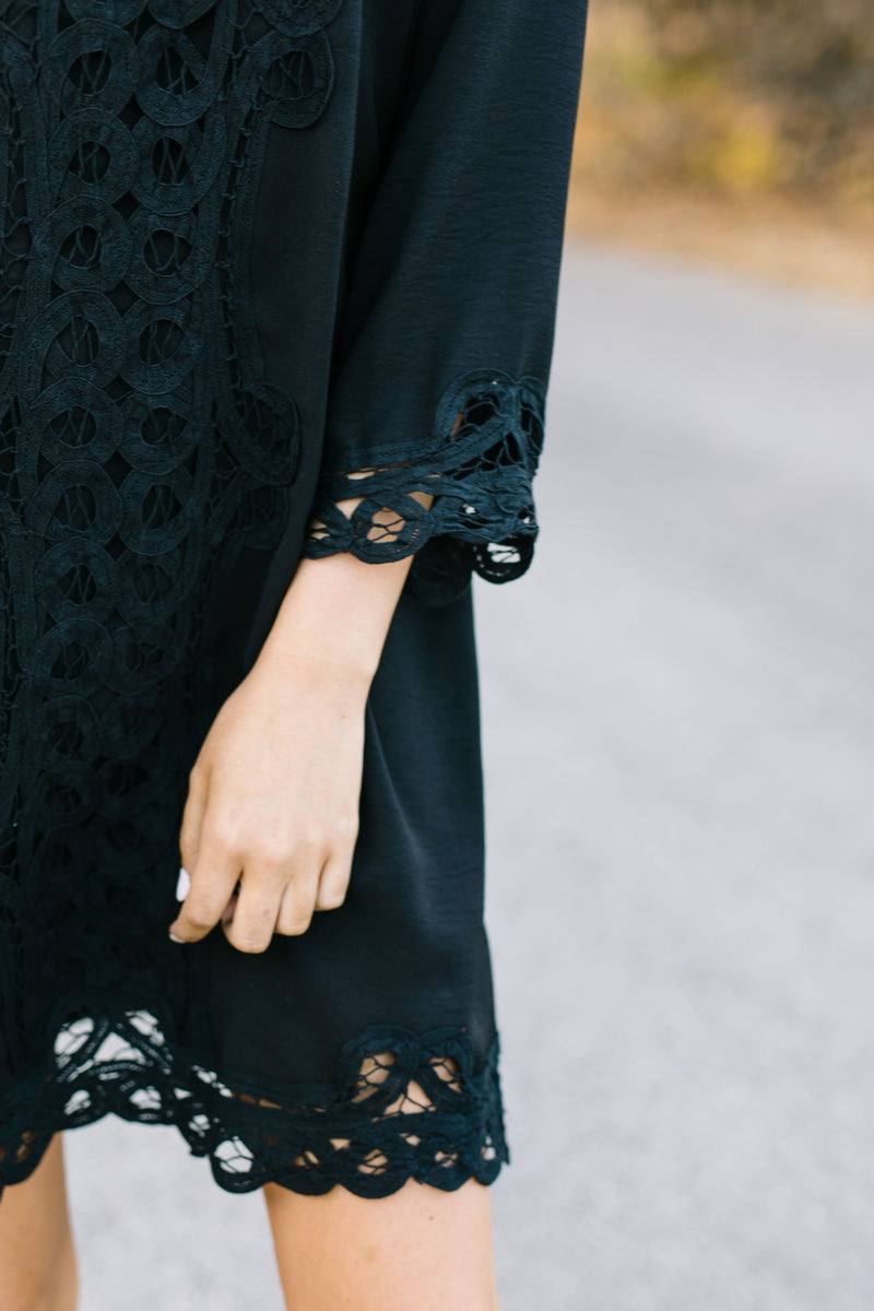 Battenburg Lace Shift Dress In Black