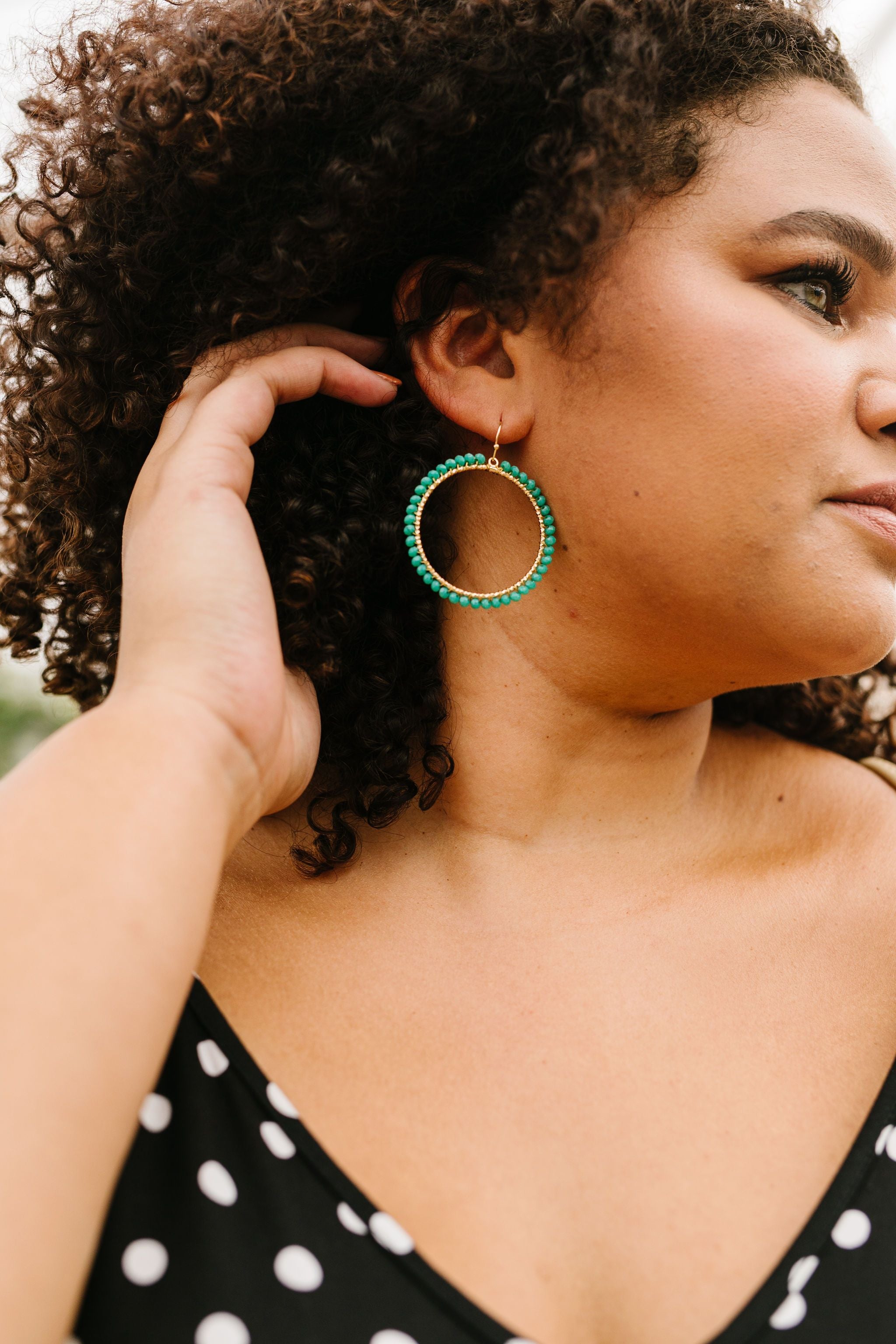 Beaded Mint Hoop Earrings