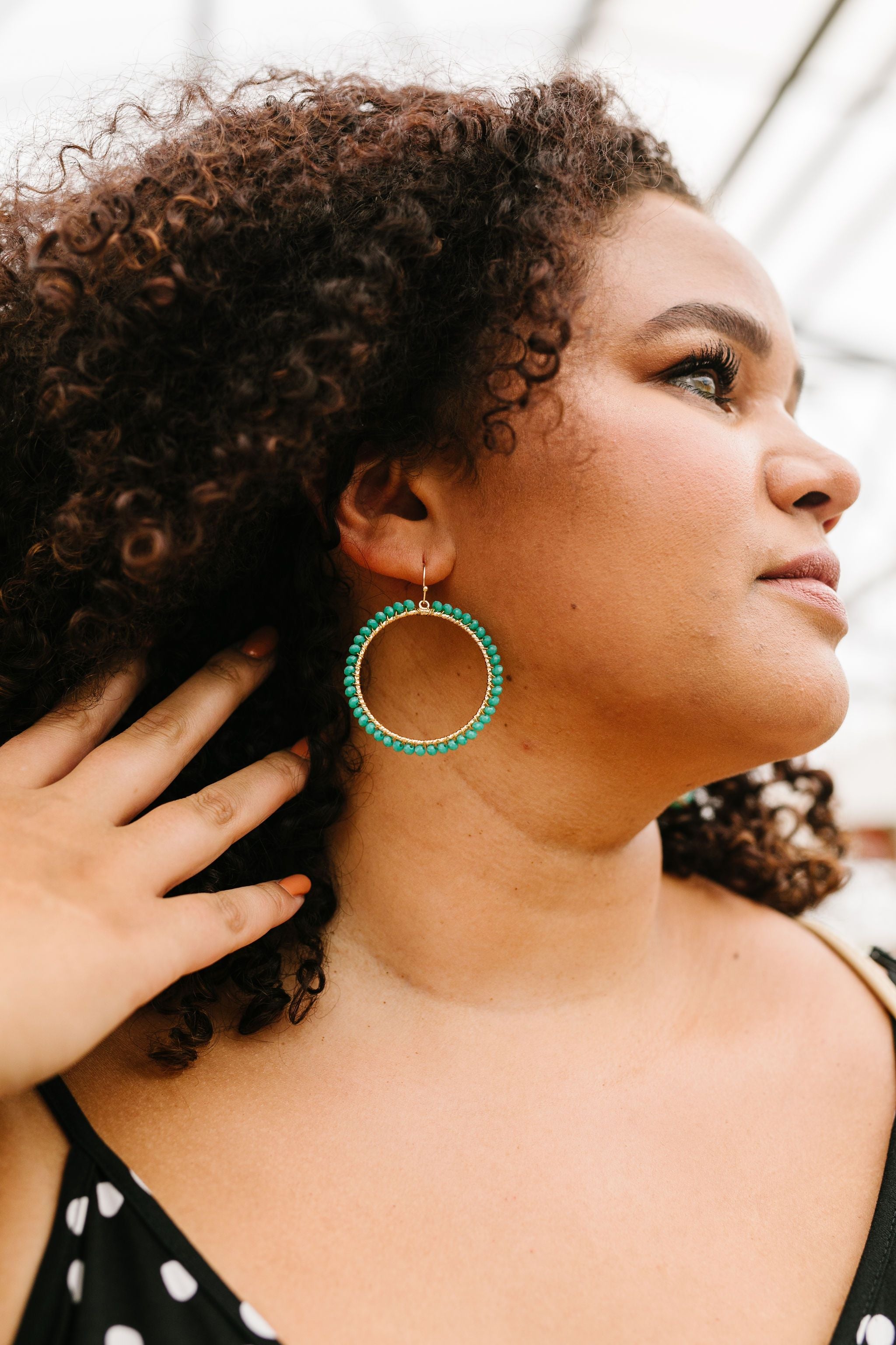 Beaded Mint Hoop Earrings