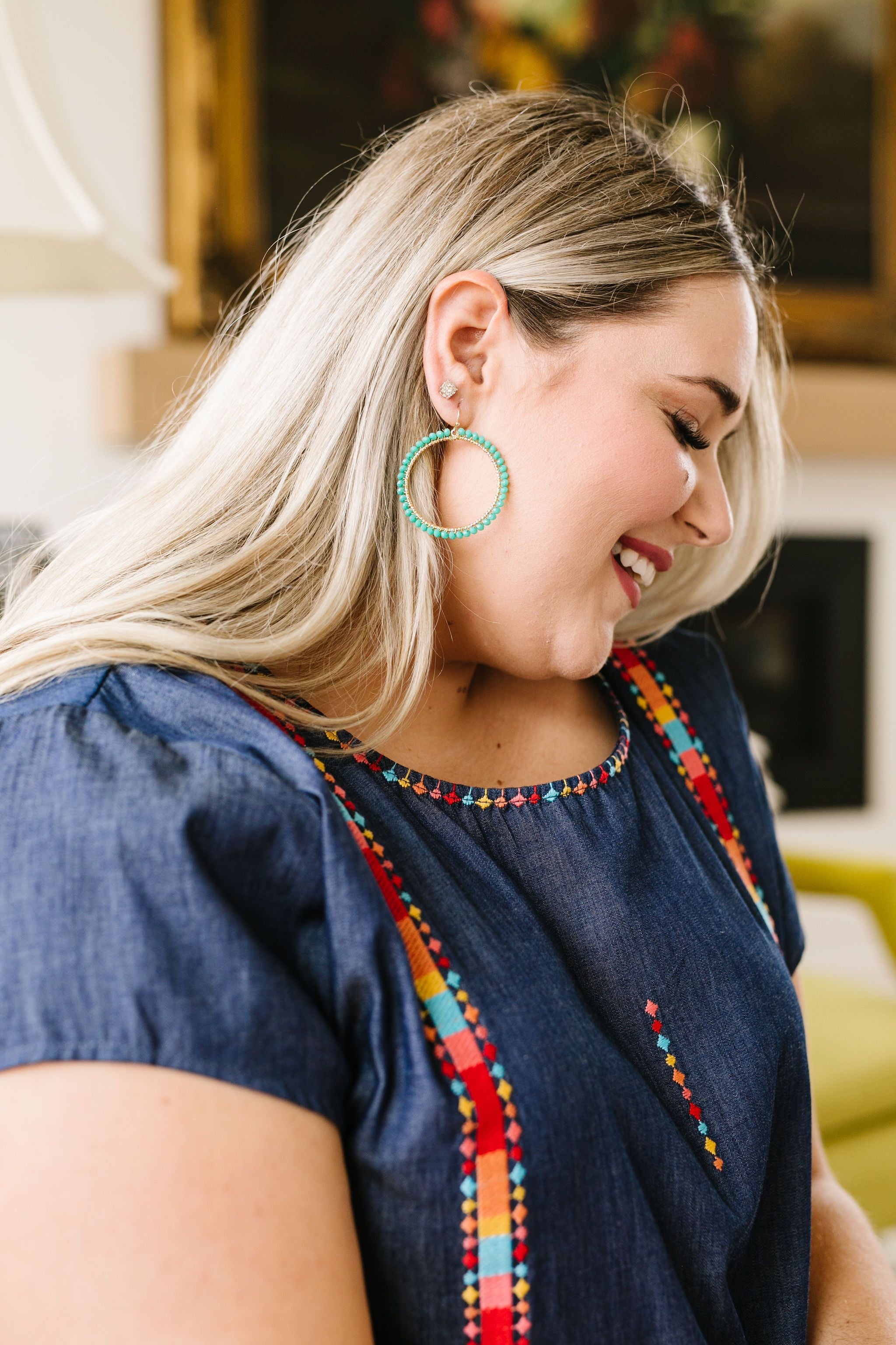 Beaded Mint Hoop Earrings