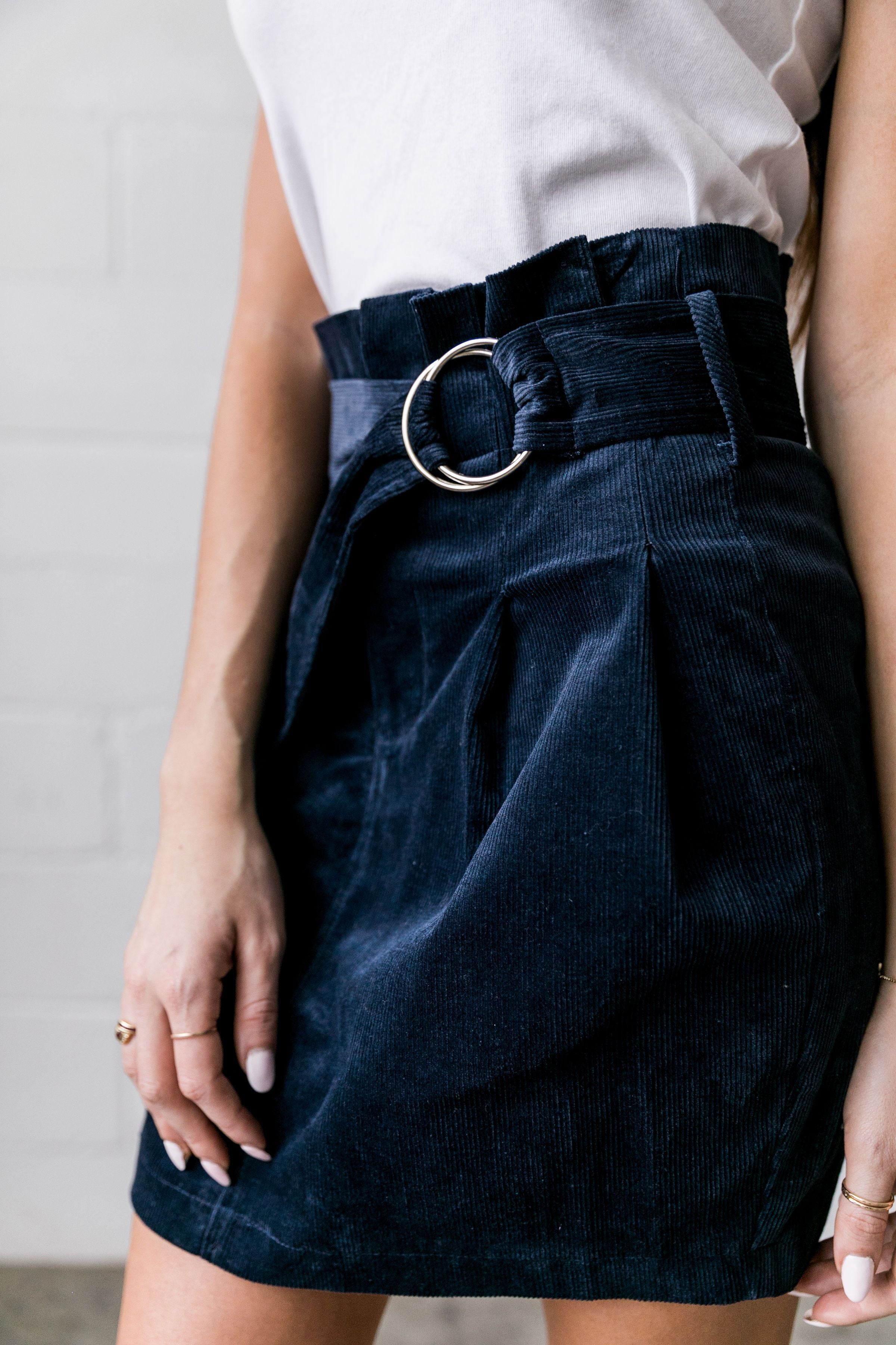 Belted Corduroy Paper Bag Skirt - ALL SALES FINAL