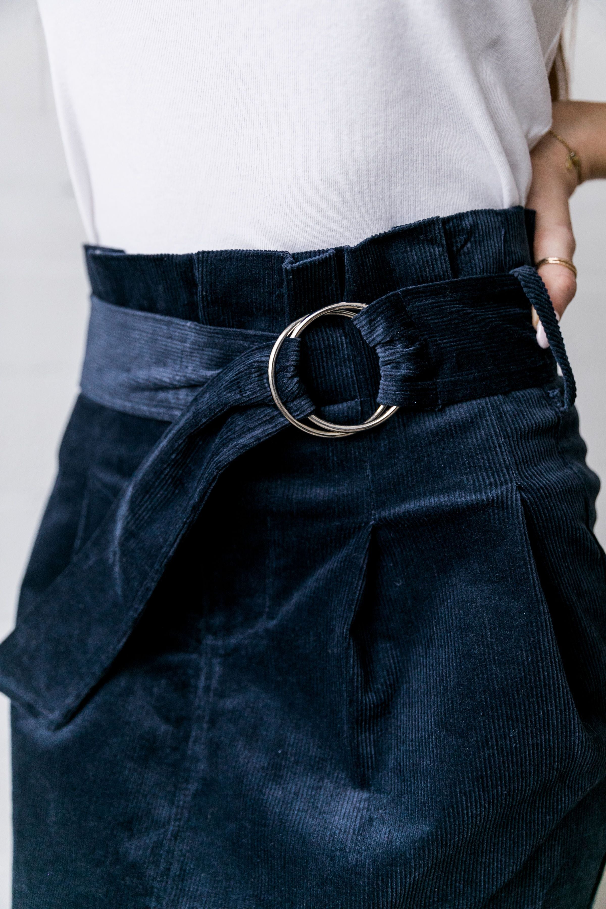 Belted Corduroy Paper Bag Skirt - ALL SALES FINAL