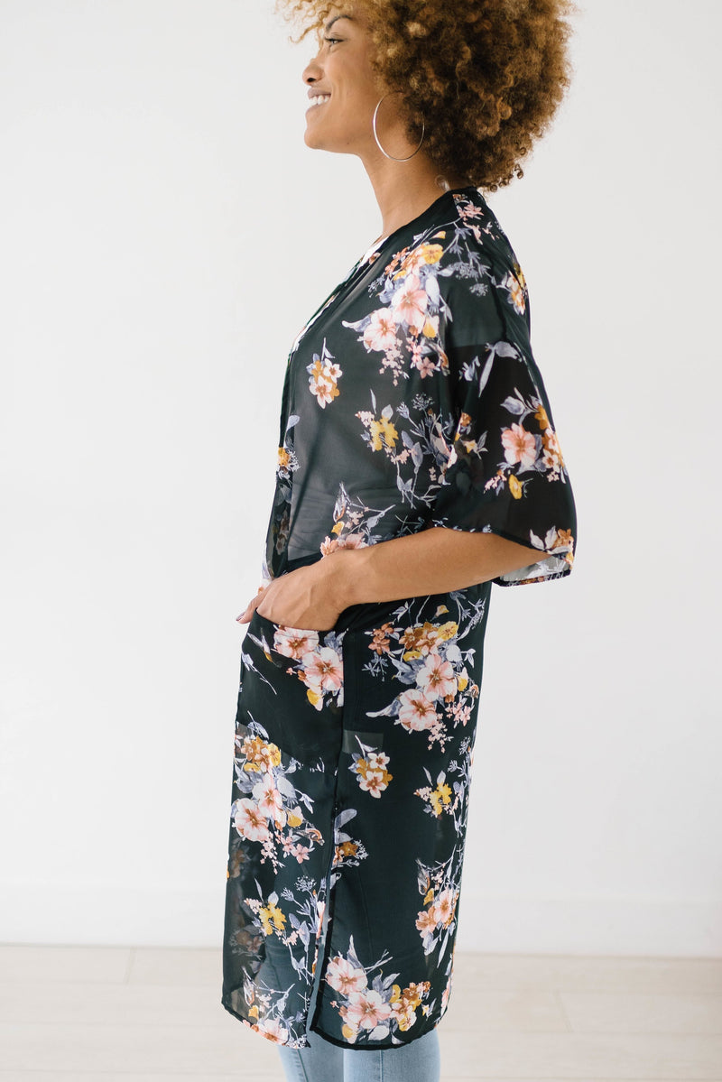 Black Floral Kimono