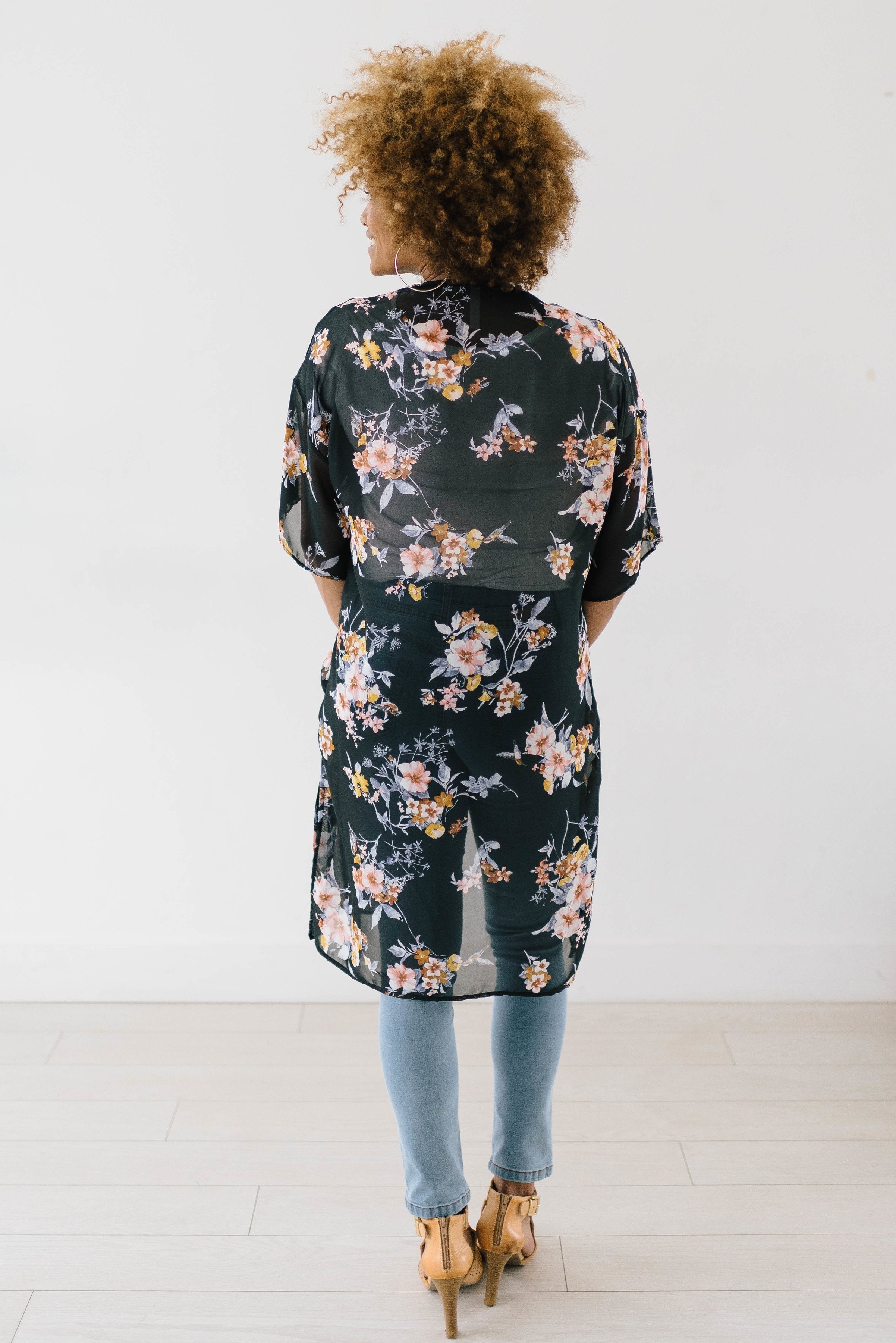 Black Floral Kimono