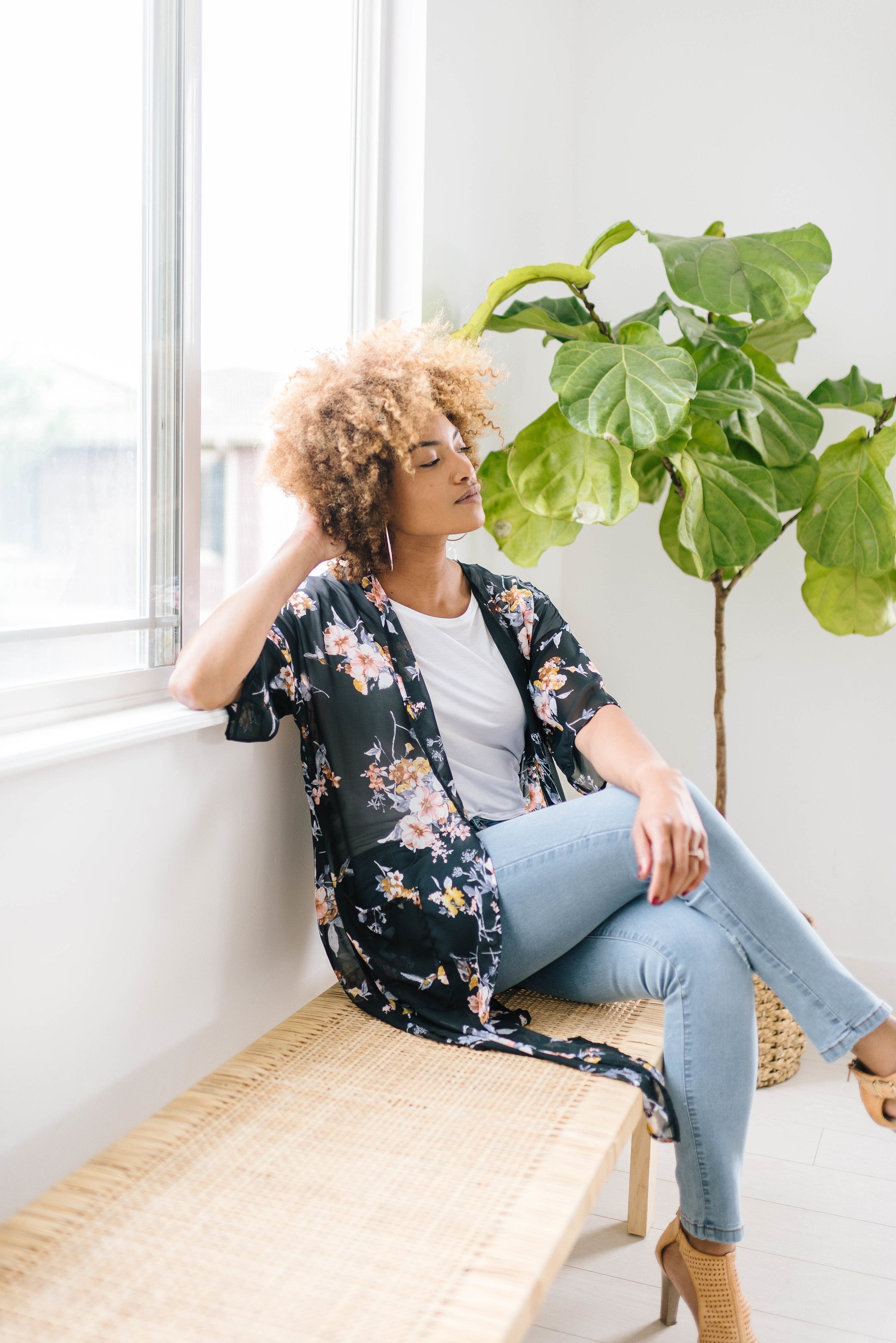 Black Floral Kimono