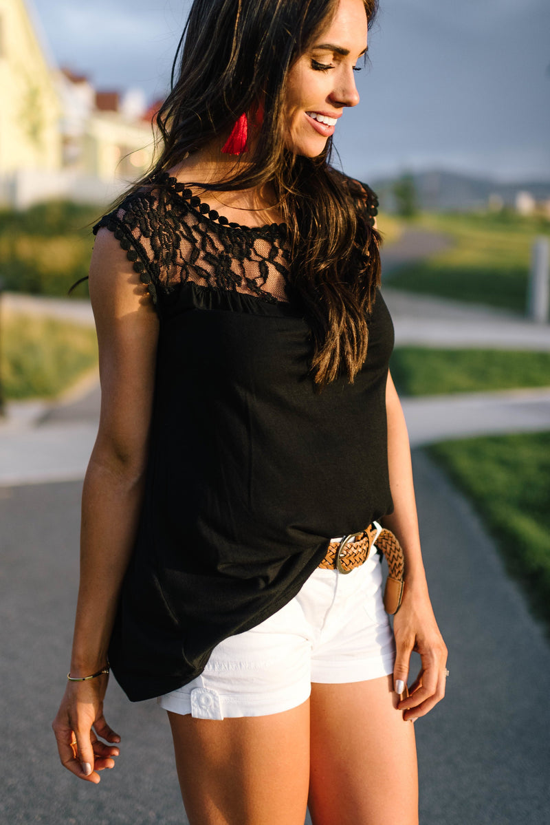Black Sleeveless Lace Trimmed Tunic