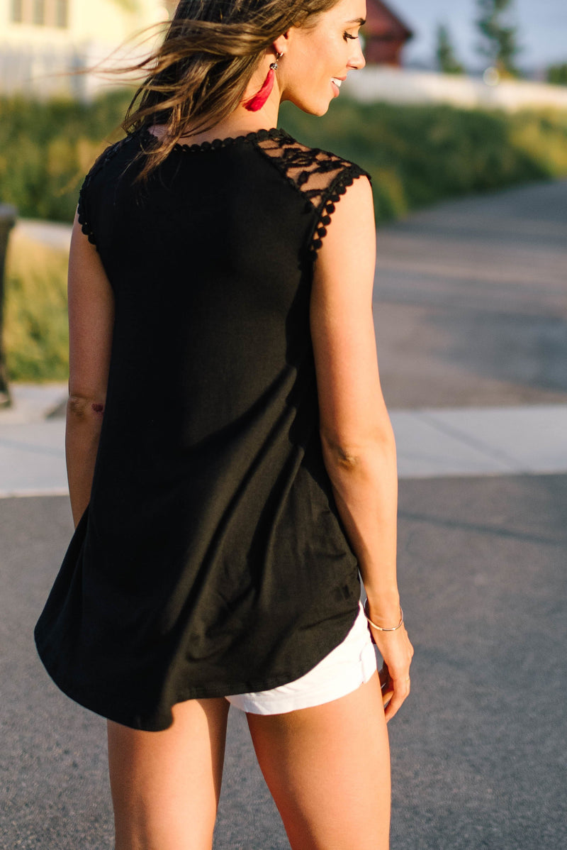 Black Sleeveless Lace Trimmed Tunic