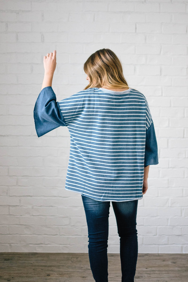 Blakely Bell Striped Top in Denim Blue