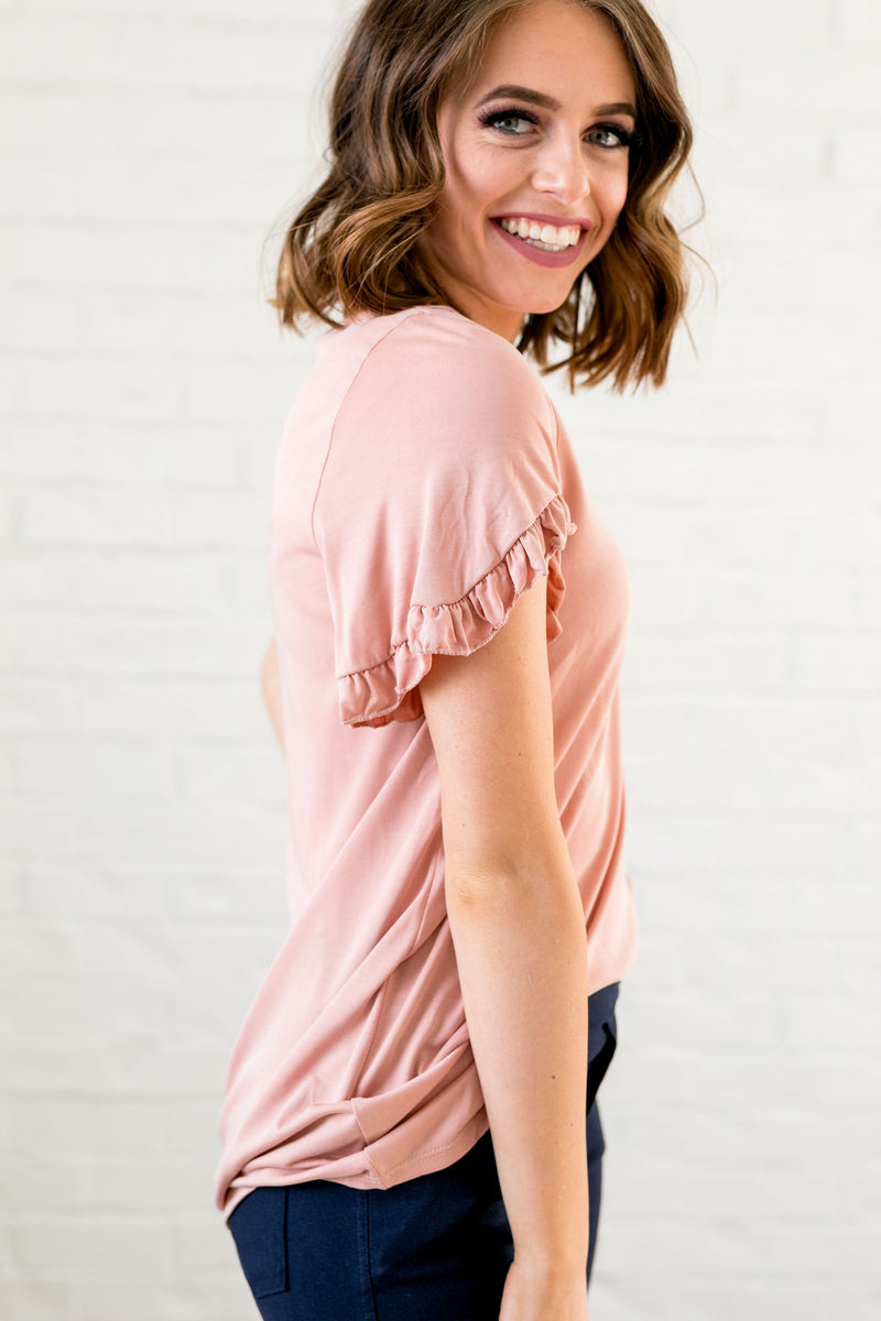 Riley Ruffled Sleeve Top In Blush