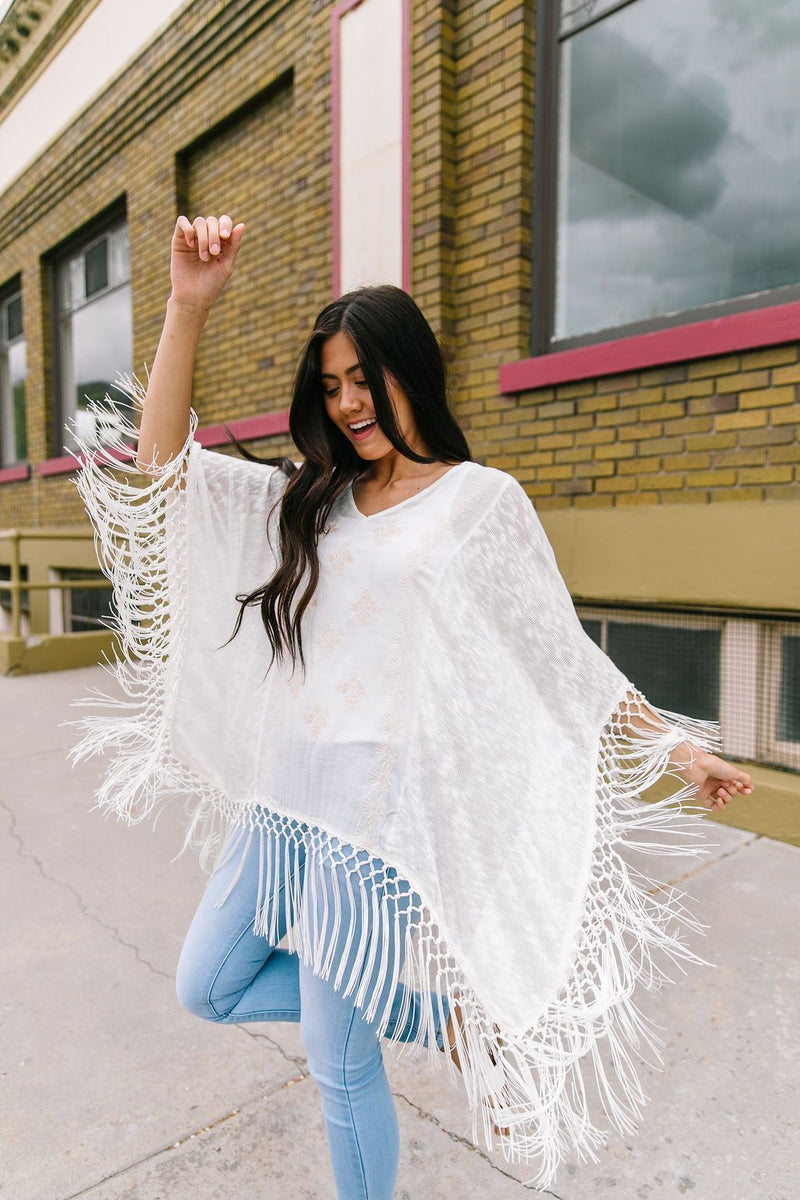 Boho Embroidered + Fringed Top