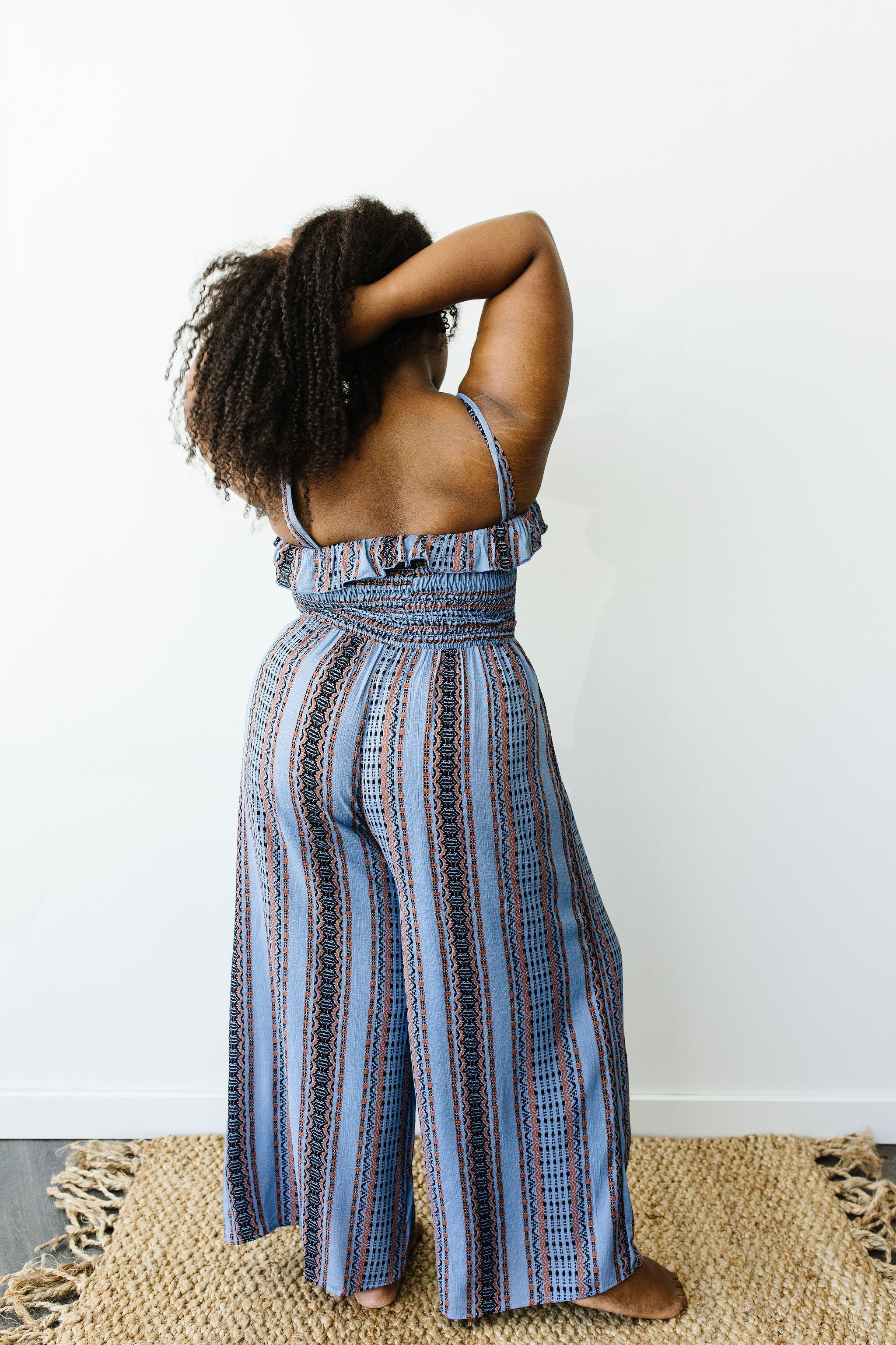 Boho Smocked Jumpsuit In Blue