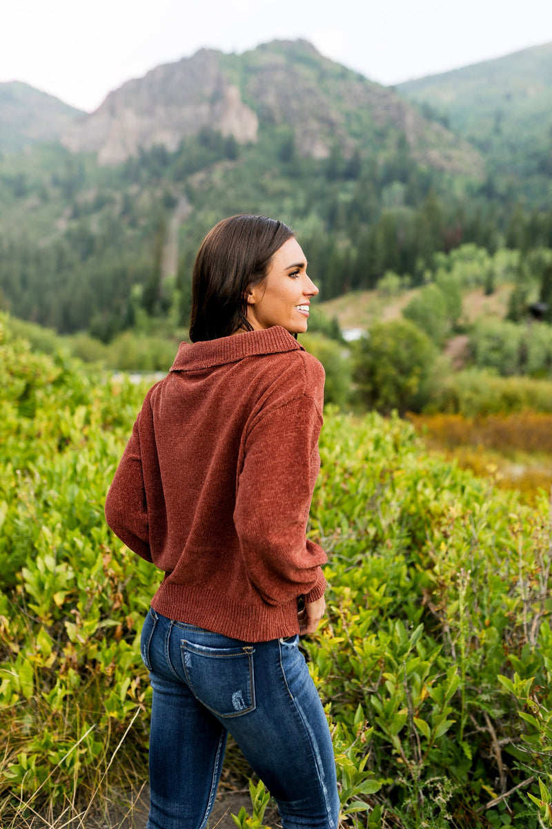 Bonfire Nights Sweater In Rust - ALL SALES FINAL