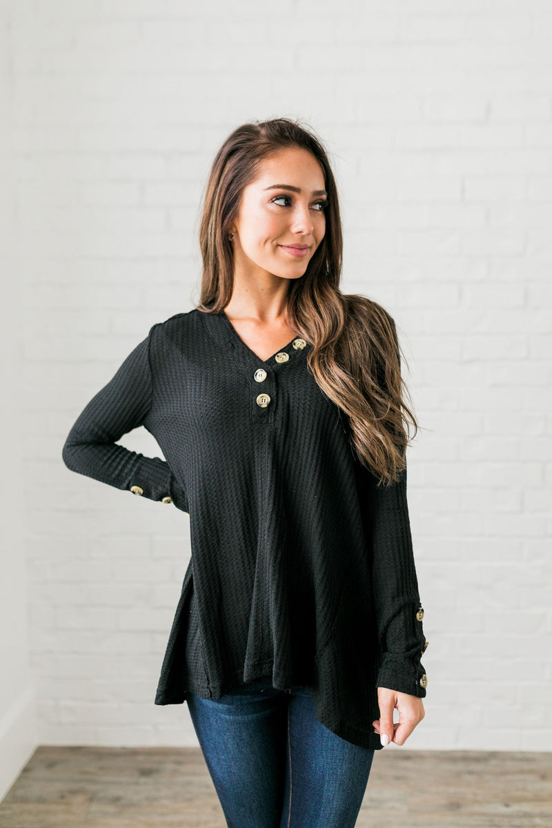 Bountiful Buttons V-Neck In Black