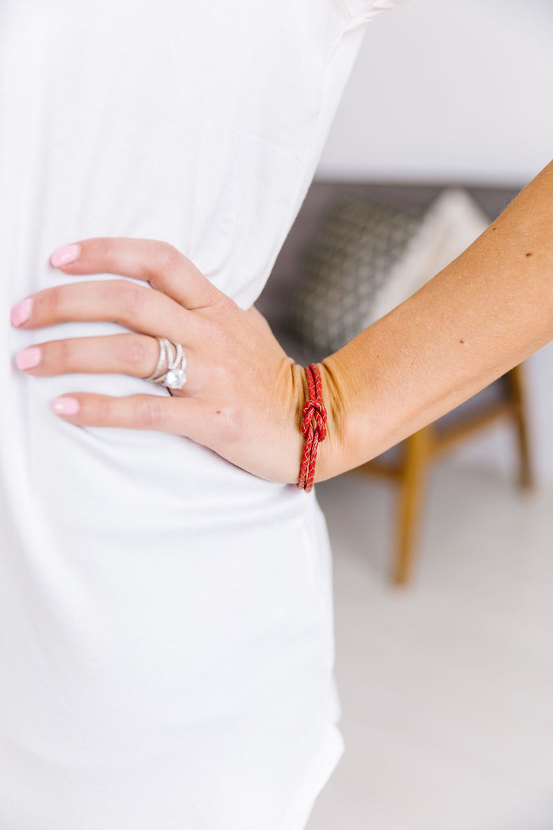 Braided Red Leather Knot Bracelet