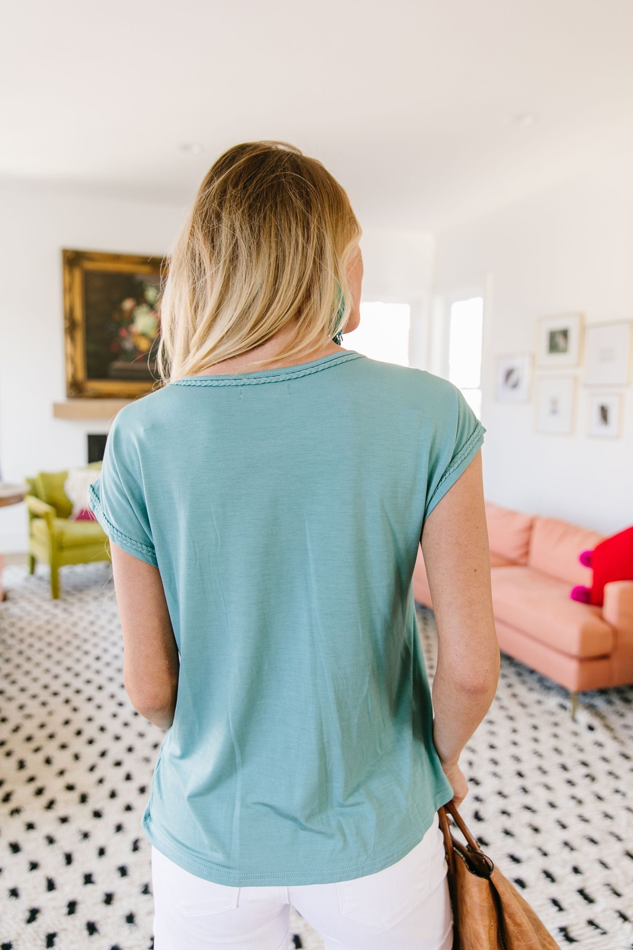 Braided Trim Turquoise Top
