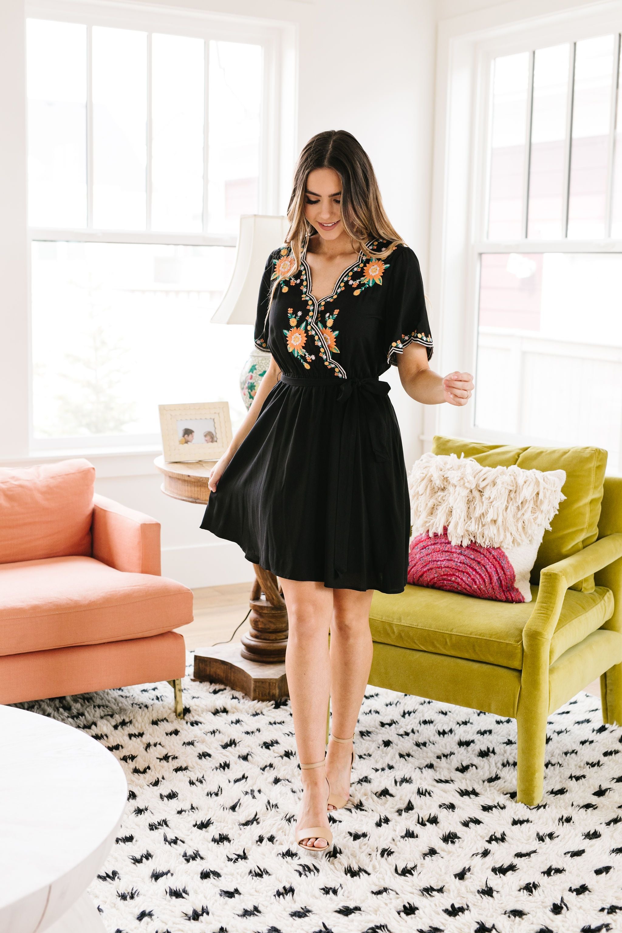 Brooklyn Embroidered Dress In Black