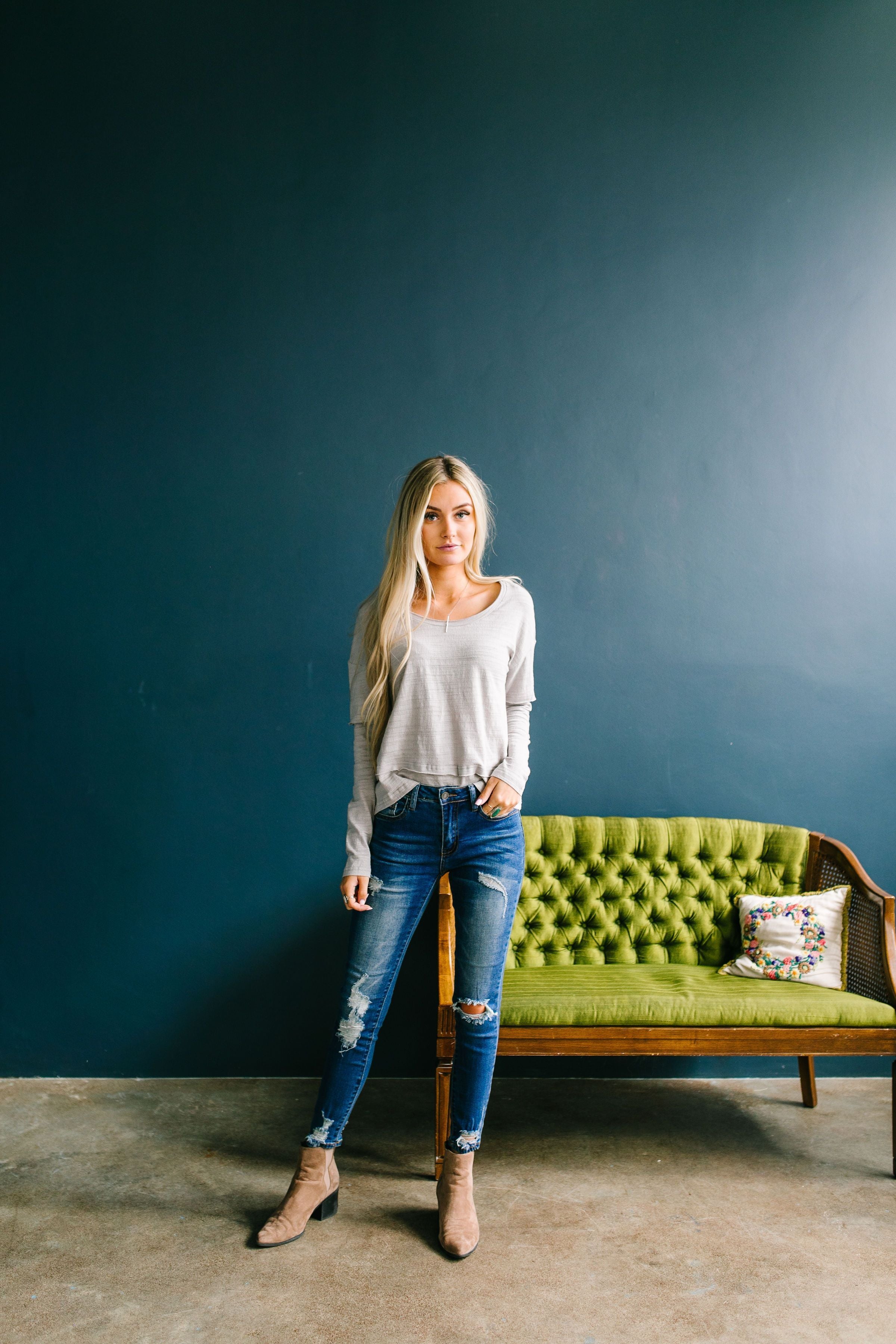 Burn Baby Burnout Layered Tee In Gray - ALL SALES FINAL