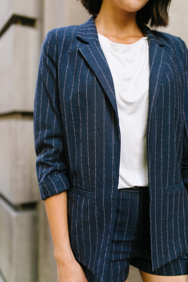 Business Casual Pinstriped Blazer