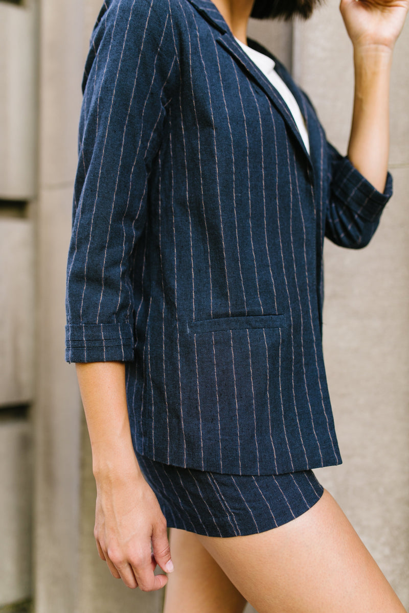 Business Casual Pinstriped Blazer