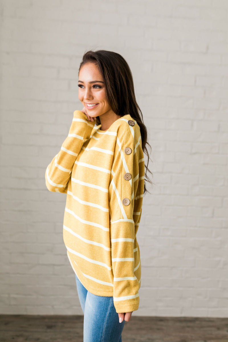 Buttons + Stripes Sweater In Goldenrod