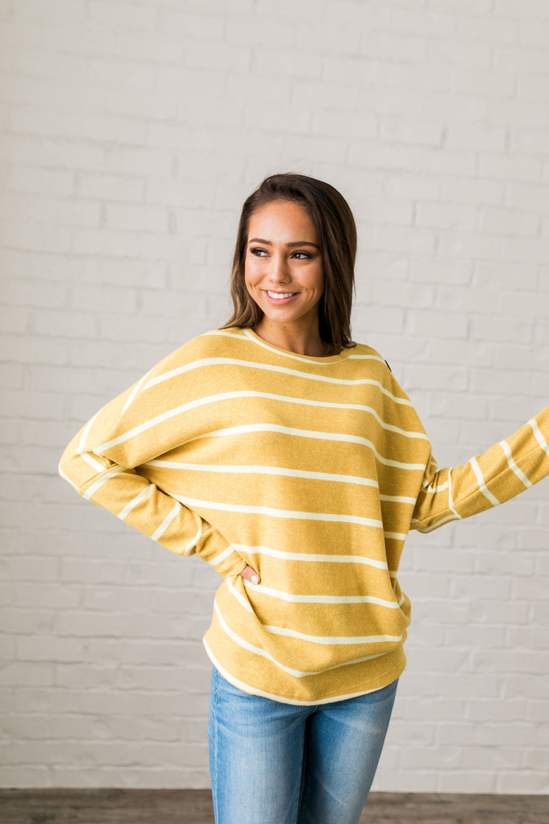 Buttons + Stripes Sweater In Goldenrod