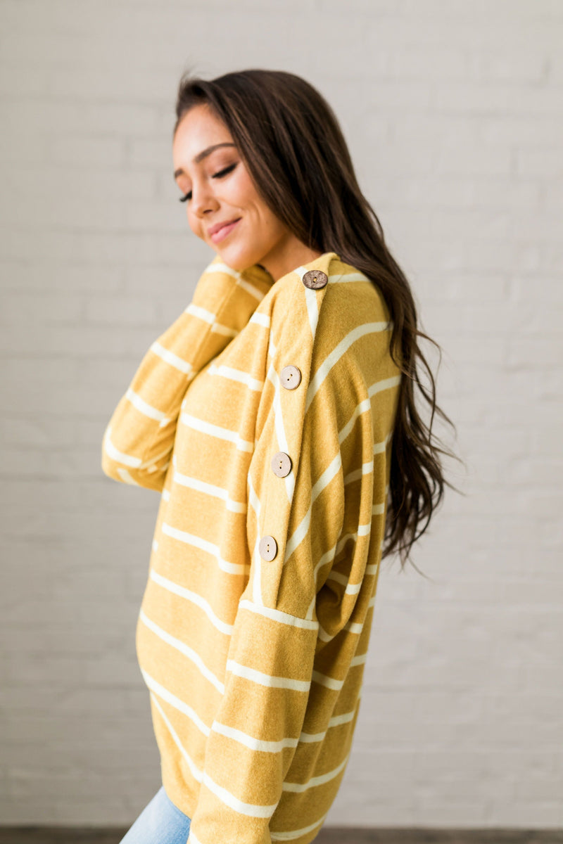 Buttons + Stripes Sweater In Goldenrod